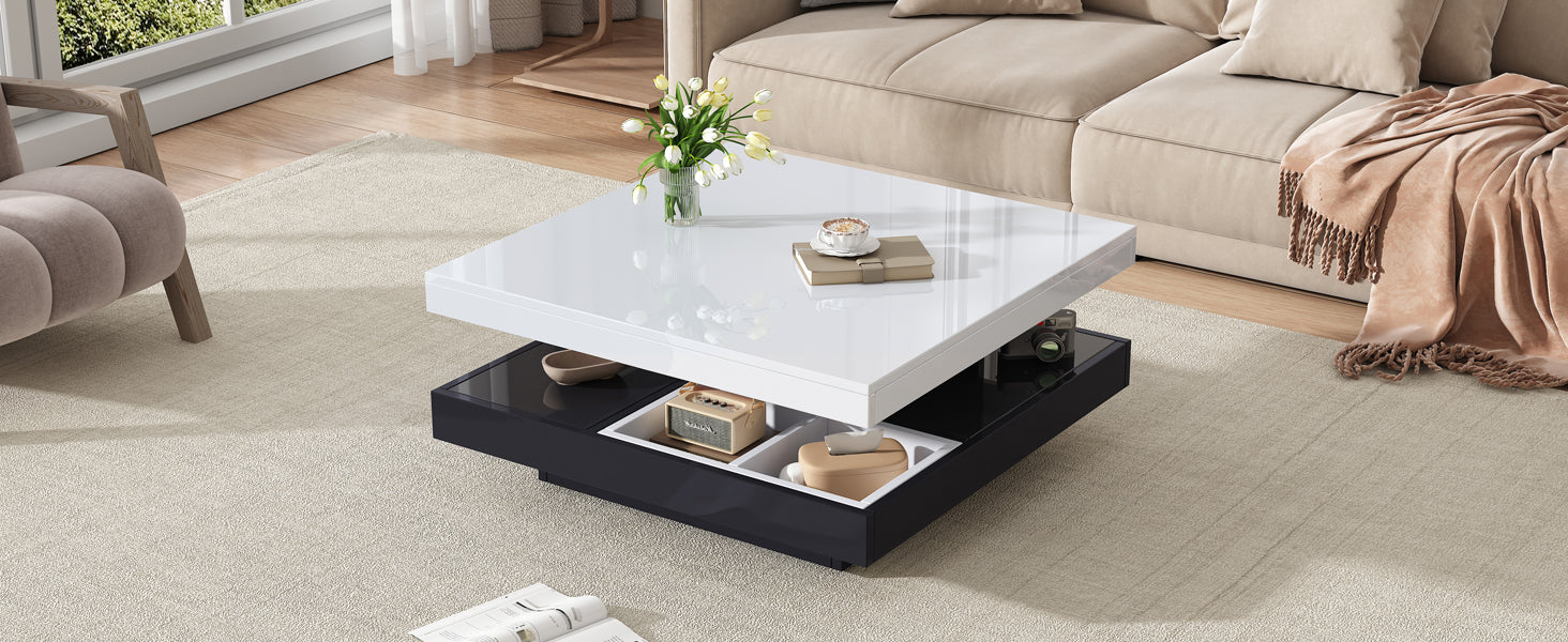 Logidon Draaibare Salontafel Wit Blad Zwart Onderstel 70x70x36