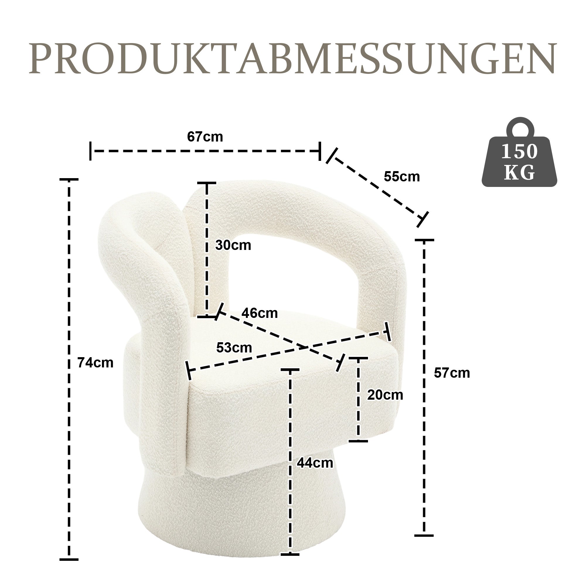 Logidon 360 graden draaibare, gezellige accentstoel beige bouclé