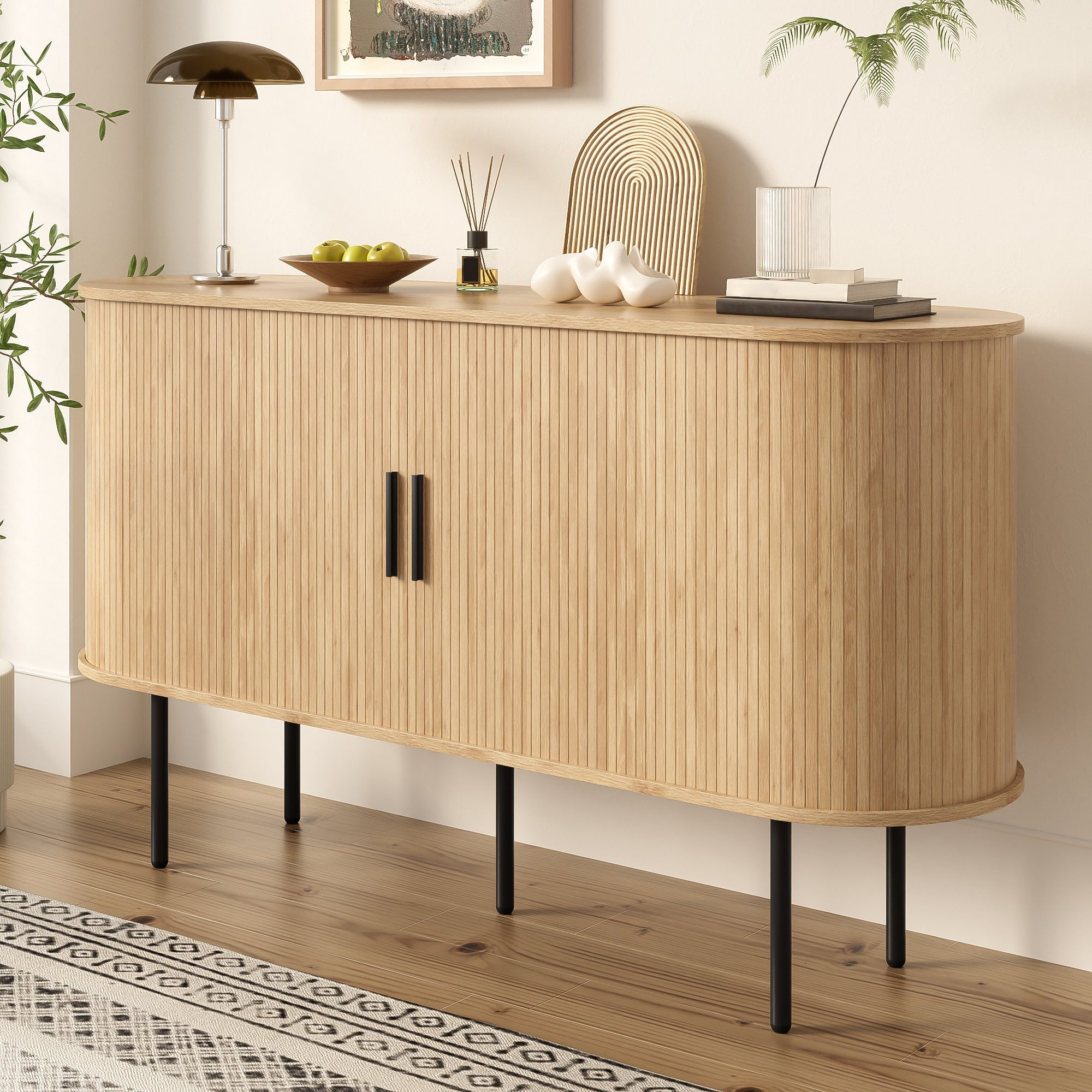 Logidon Modern MDF dressoir met rolluikdeuren en aluminium handgrepen
