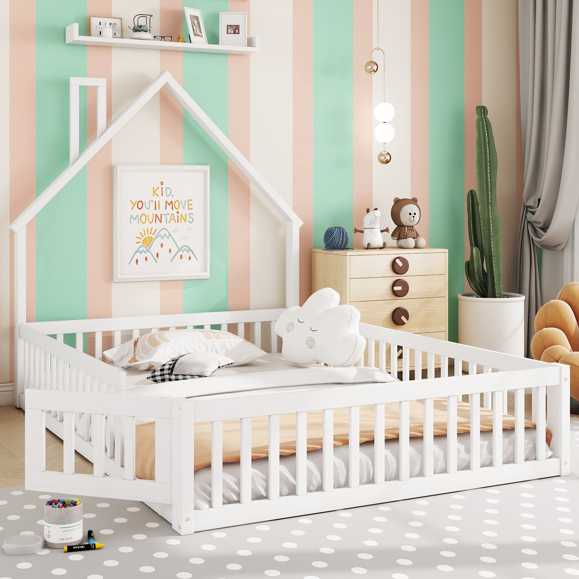 Logidon kinderbed 140x200 schouwvorm wit grenenhout met lattenbodem
