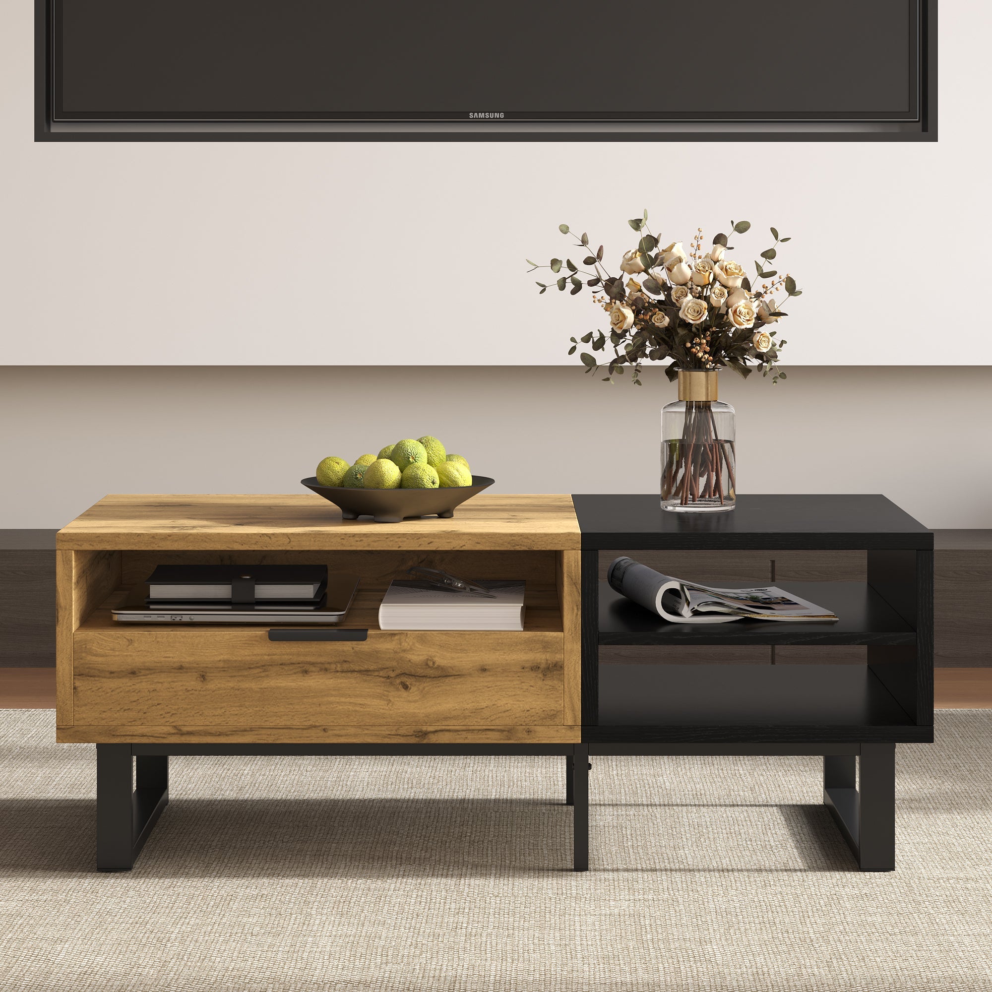 Logidon Salontafel Colour Block Zwart Hout met vakken en lades