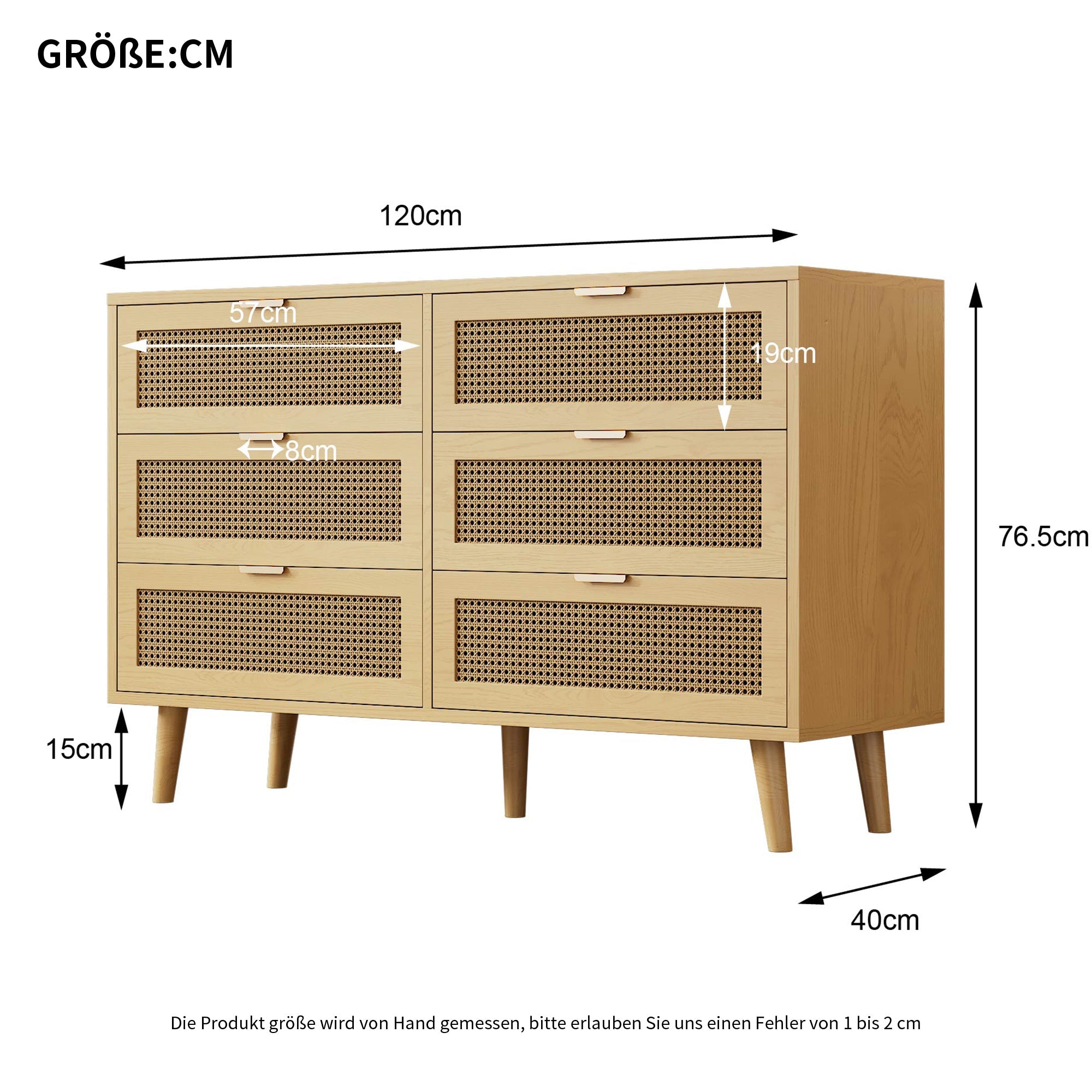 Logidon Ladekast 6 Laden Eiken Dressoir B120 H76,5 D40 Cm