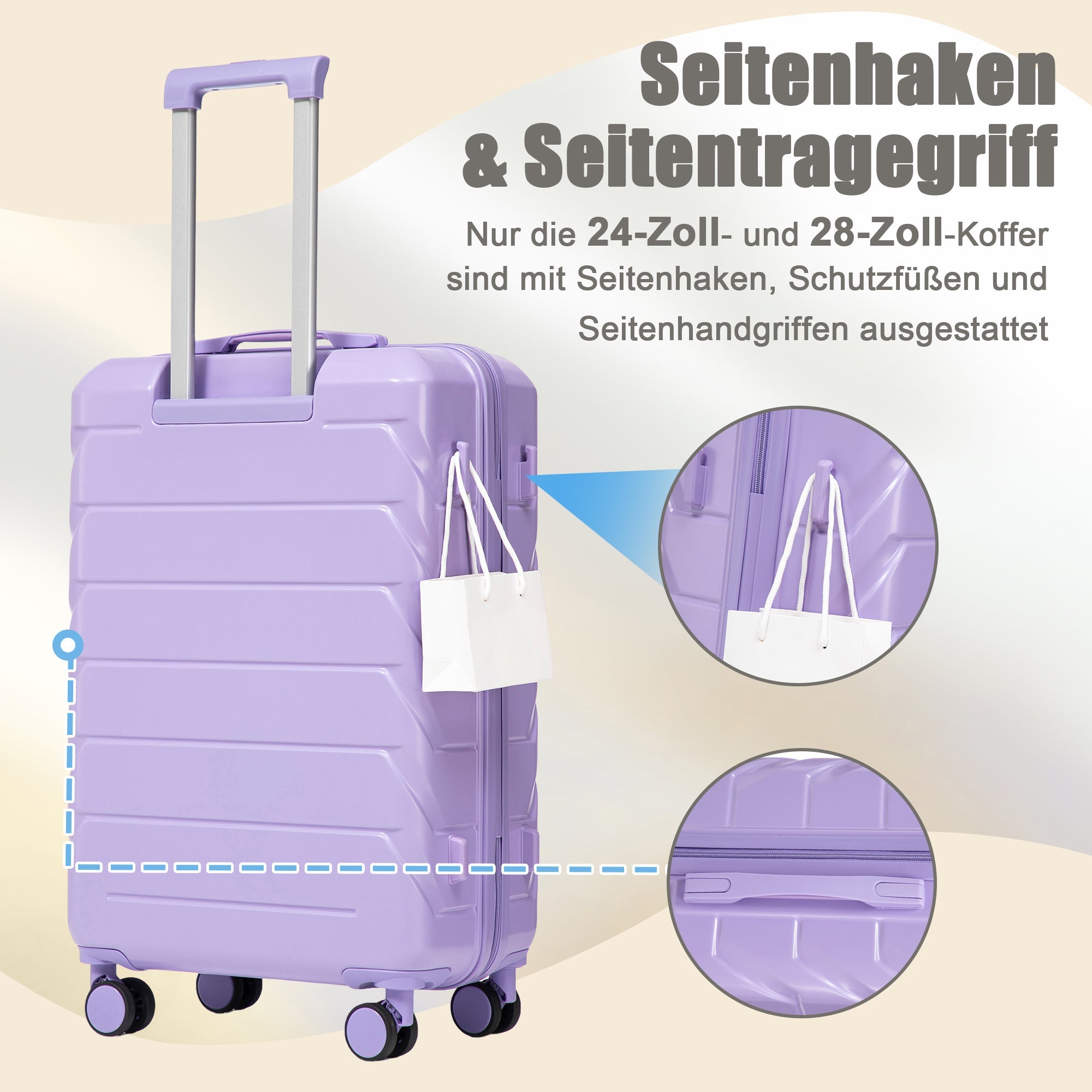 Logidon 4-delige ABS Spinnerkofferset Blauw Paars 14 19 24 28 Inch