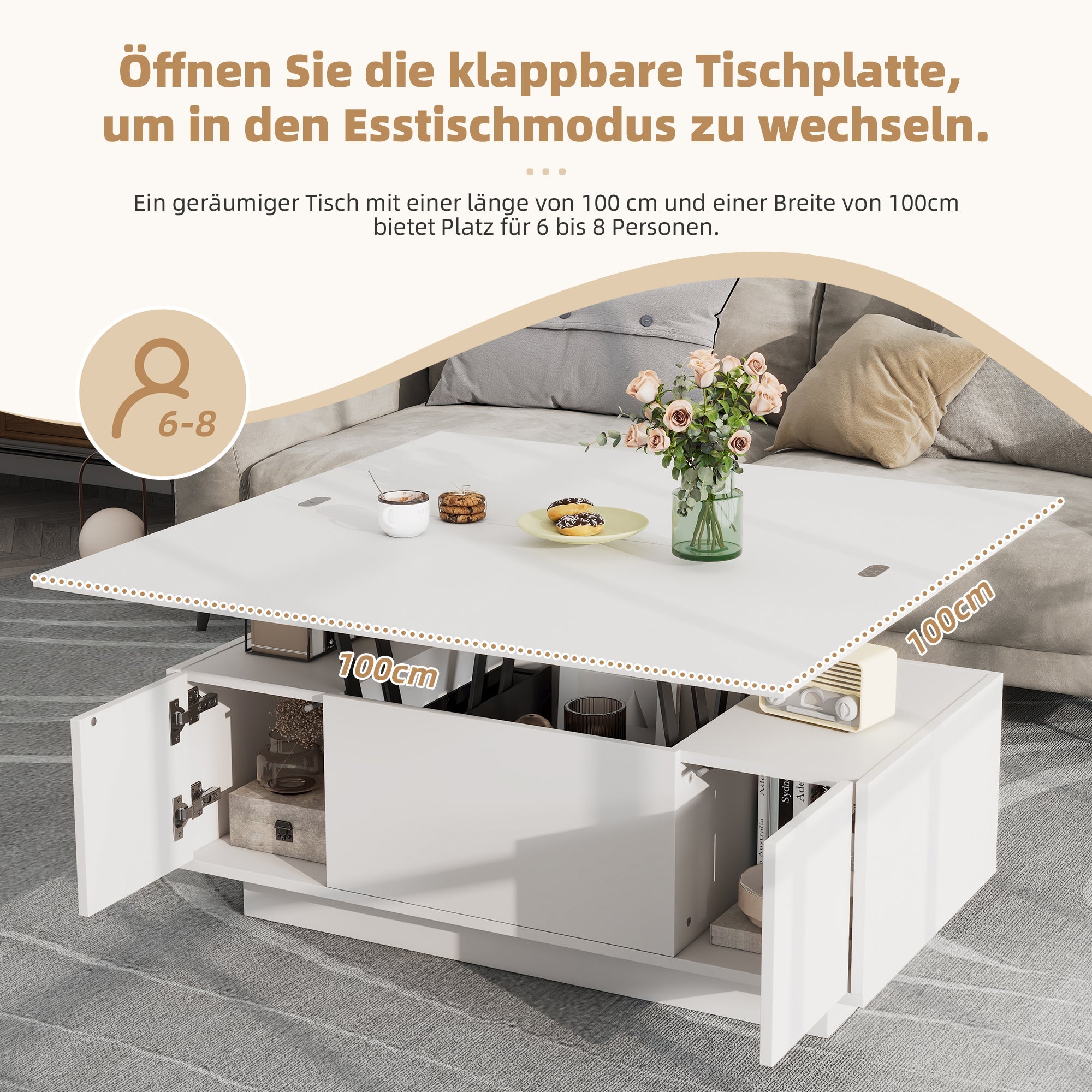Logidon moderne salontafel met dubbel hefmechanisme, opbergruimte