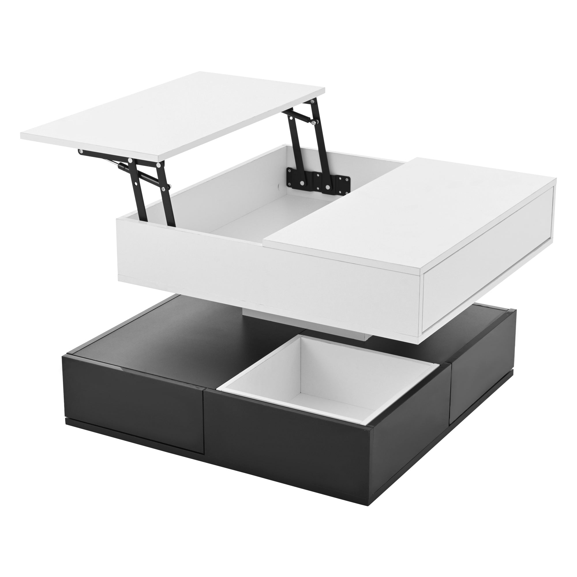 Logidon salontafel 70x70 hefblad 360 graden draaibaar 3 lades wit