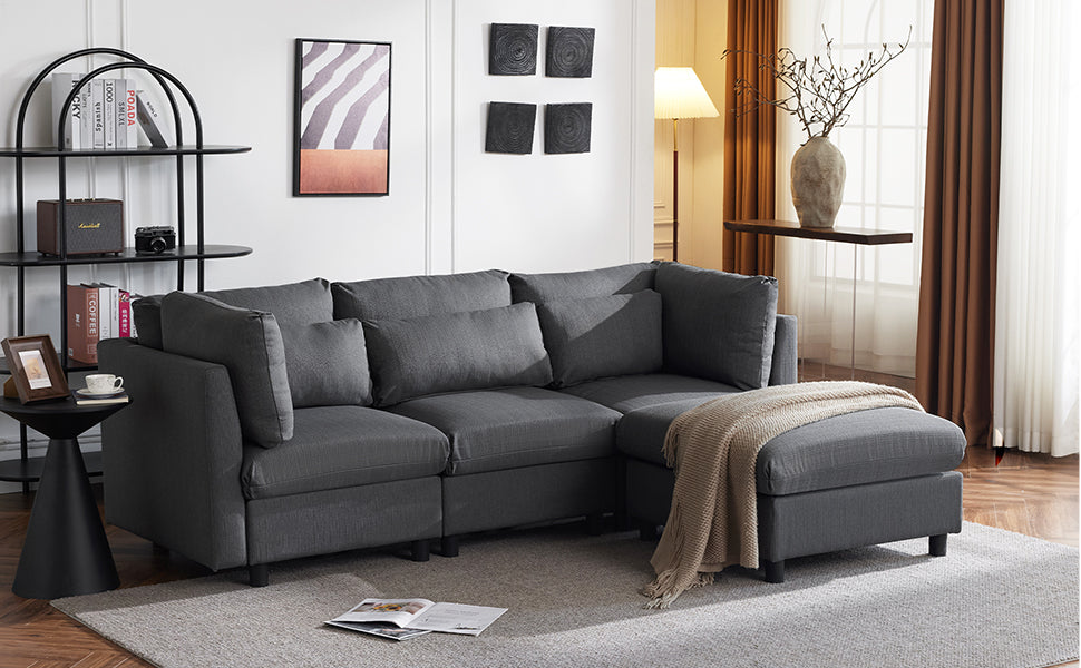 Logidon Modern Design Bank Hoekbank met Voetenbank Grijs 220 cm