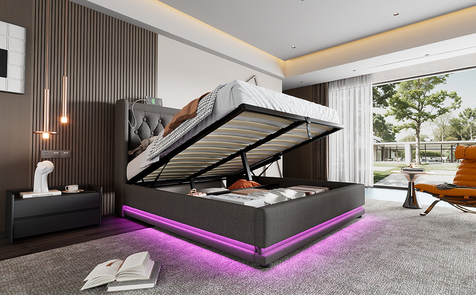 Logidon gestoffeerd bed tweepersoonsbed 180x200 grijs USB TypeC oplaadfunctie