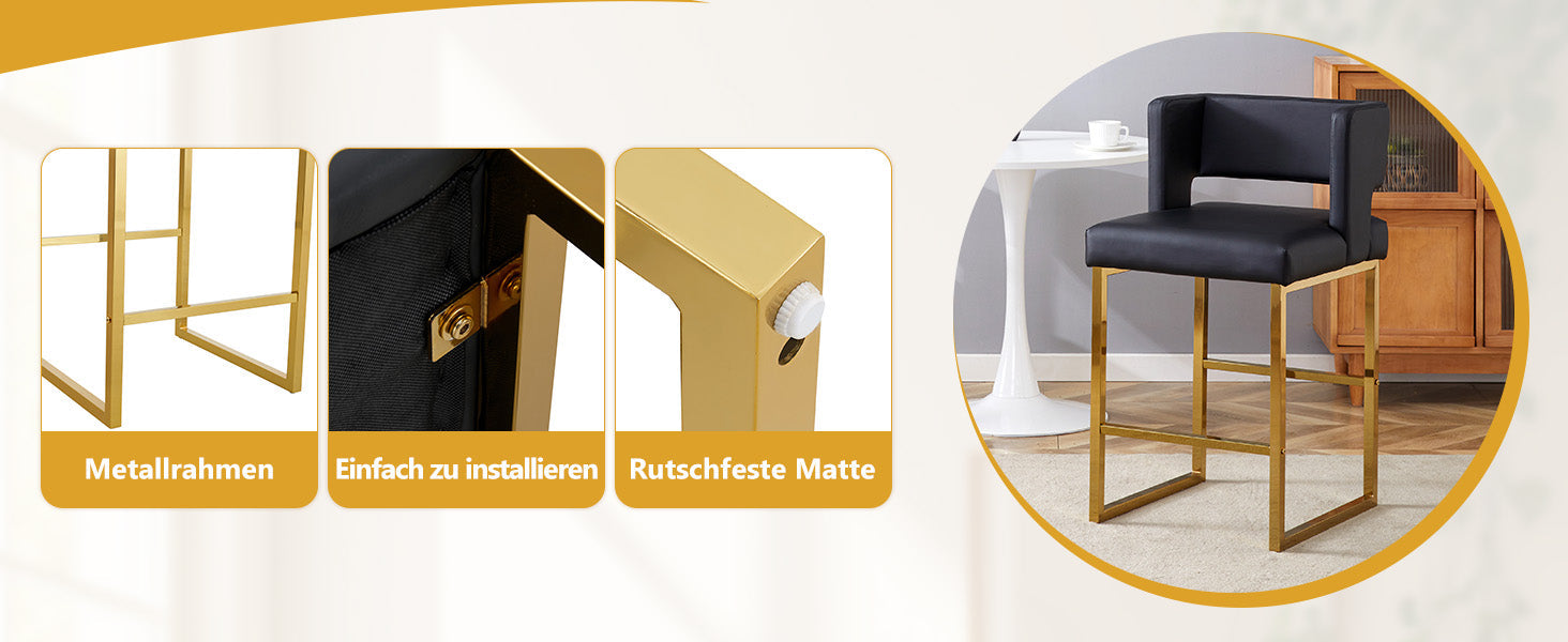 Logidon Barkruk Set 2 Zwart Kunstleer Gouden Poten Nordic