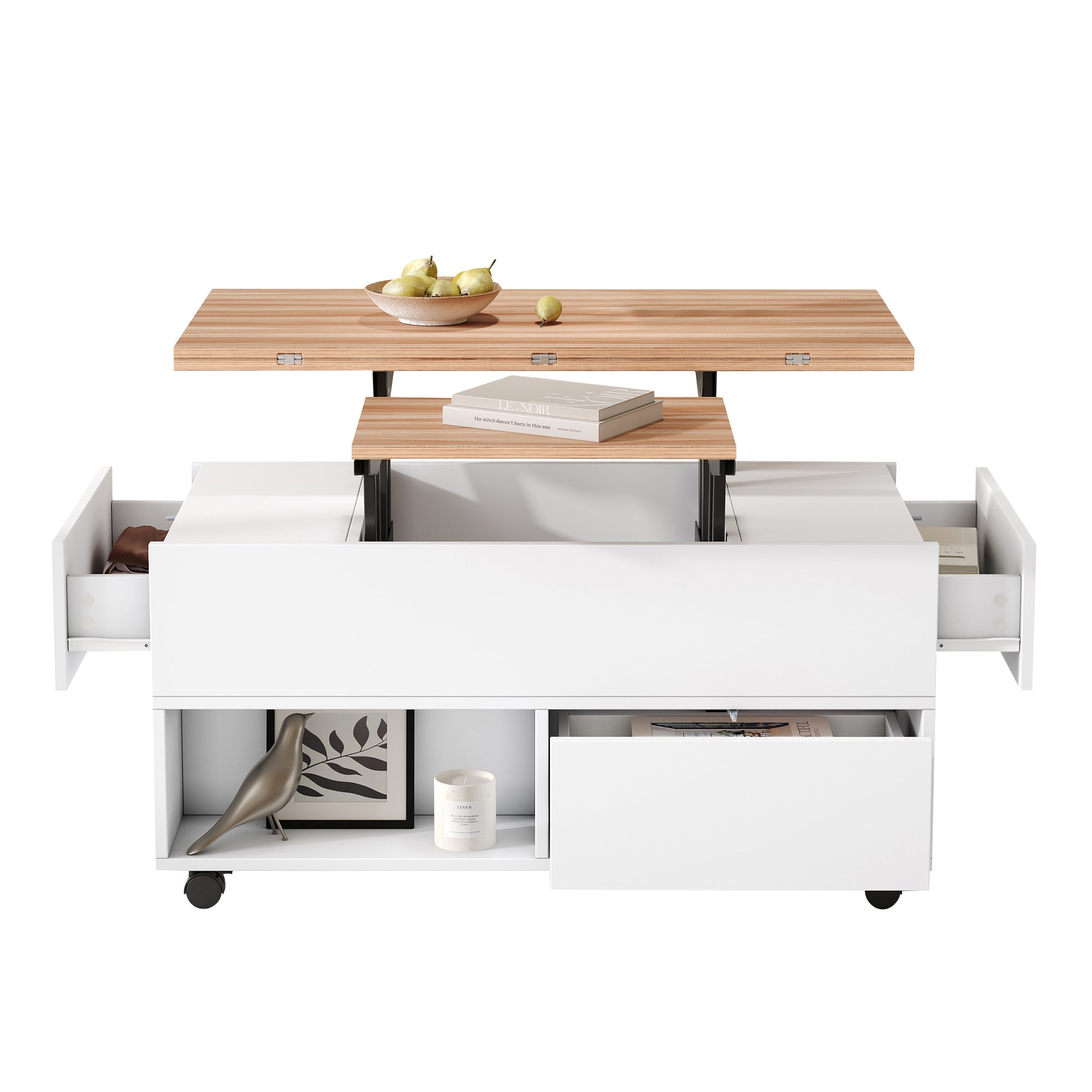 Logidon salontafel Lift Top 100x50 wit houtlook met 4 lades