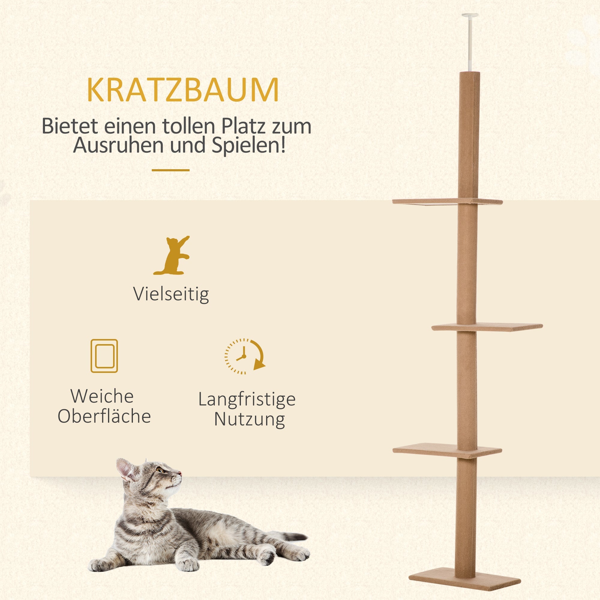 Logidon In hoogte verstelbare kattenkrabpaal lichtbruin 228 tot 260 cm