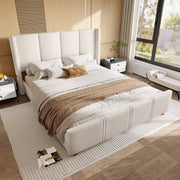 Logidon stoffen bedframe 140x190 beige velours USB-aansluiting