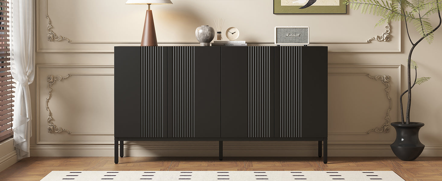 Logidon Modern Dressoir 4-deurs Greeploos Zwart 145x41x80 cm