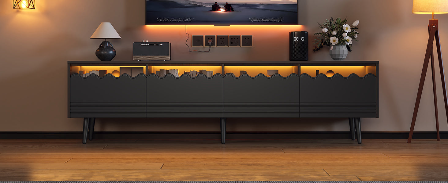 Logidon 176x38x45 cm zwart TV-lowboard met LED-verlichting