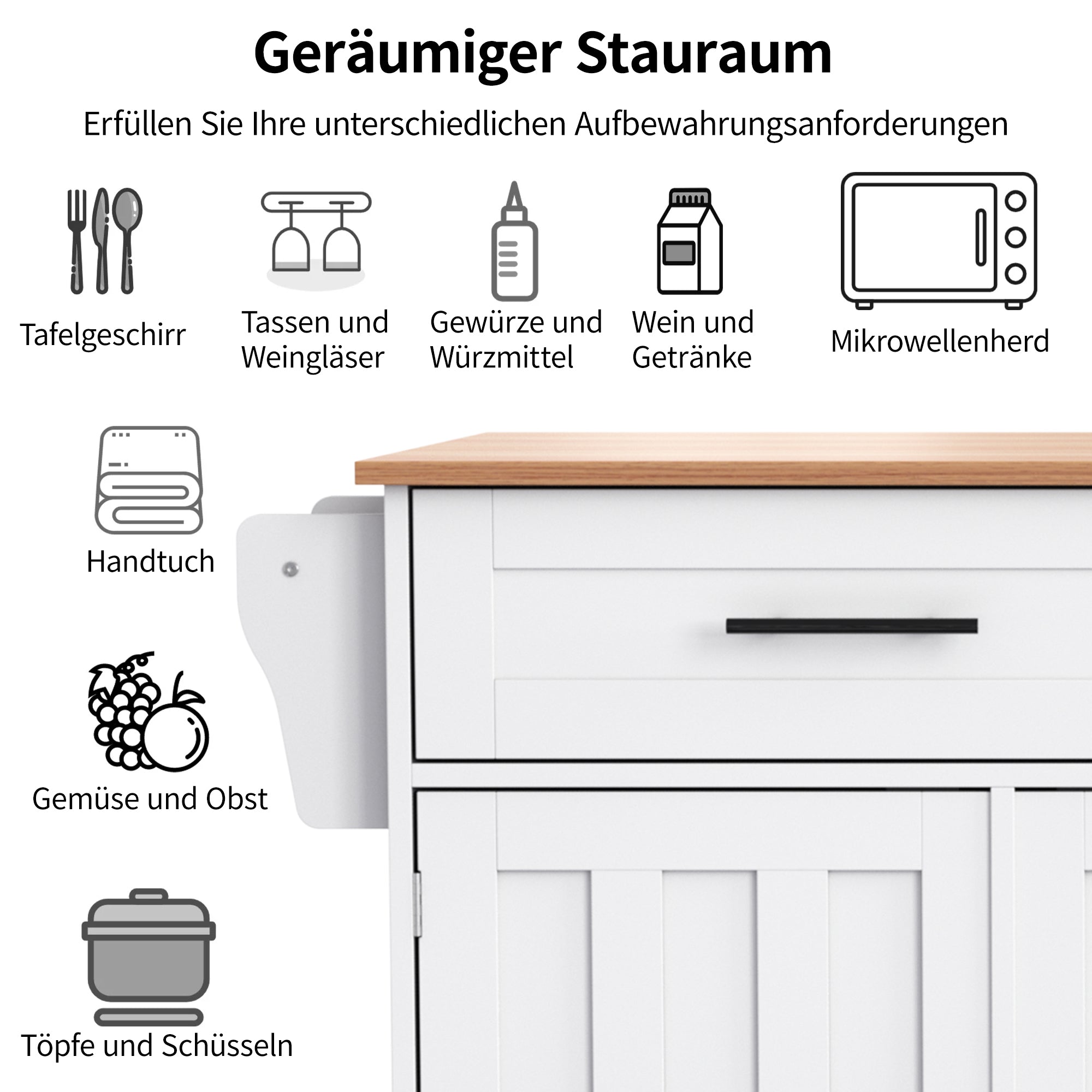 Logidon kitchen trolley solid wood worktop folding top white