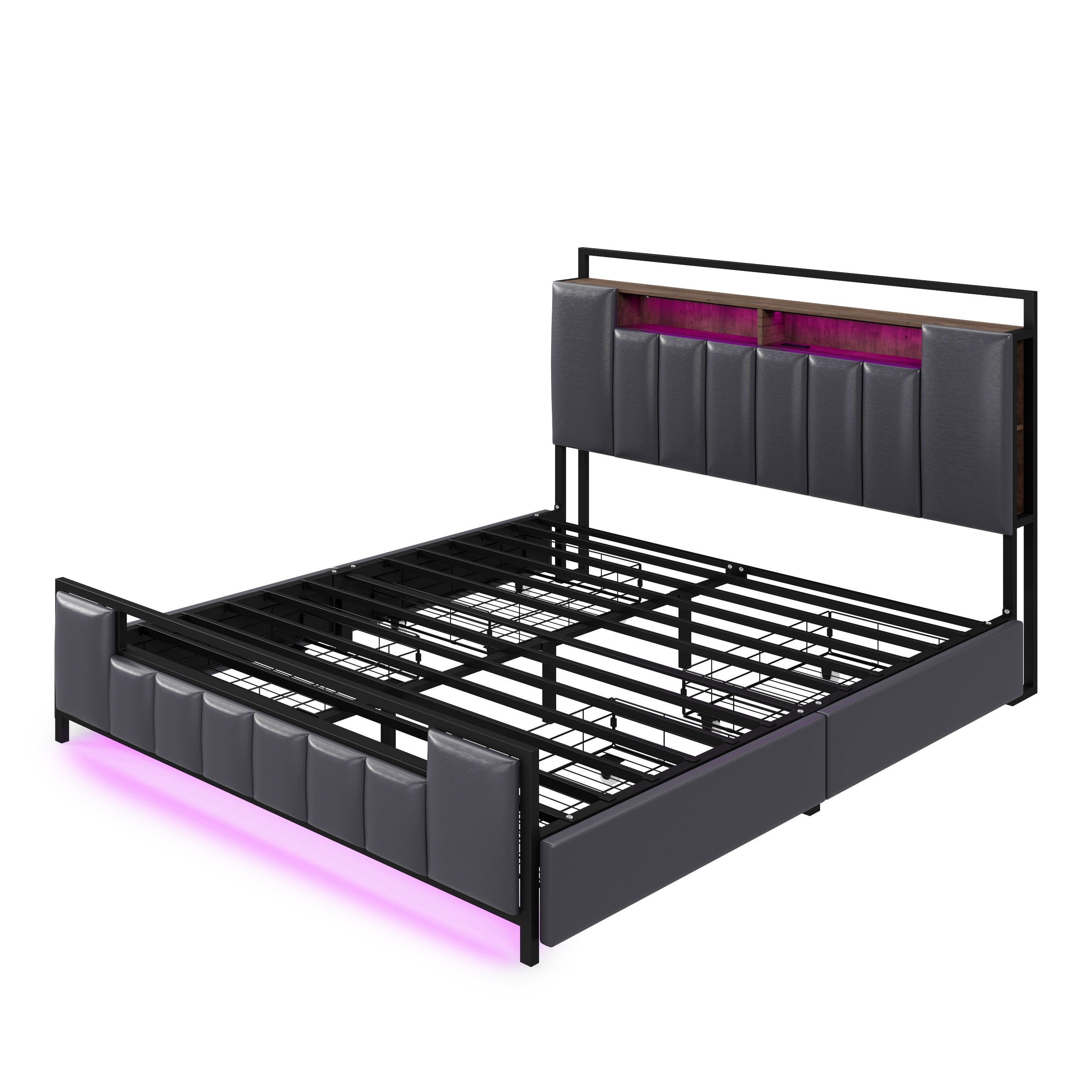 Logidon gestoffeerd bed 160x200 cm grijs kunstleer met LED USB-laden