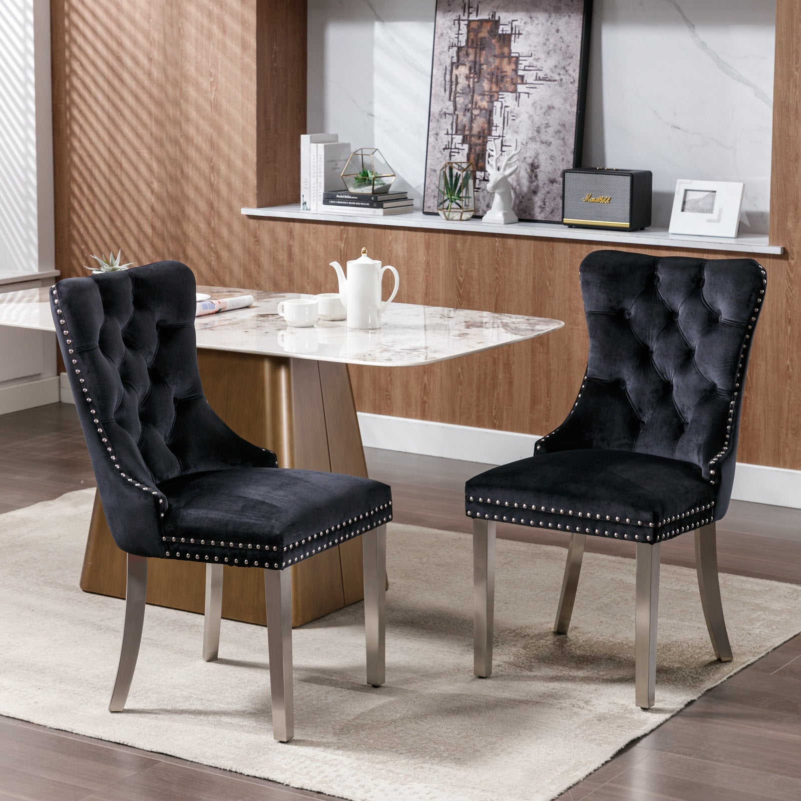 Logidon Nikki Collection Velvet eetkamerstoelen zwart set van 2