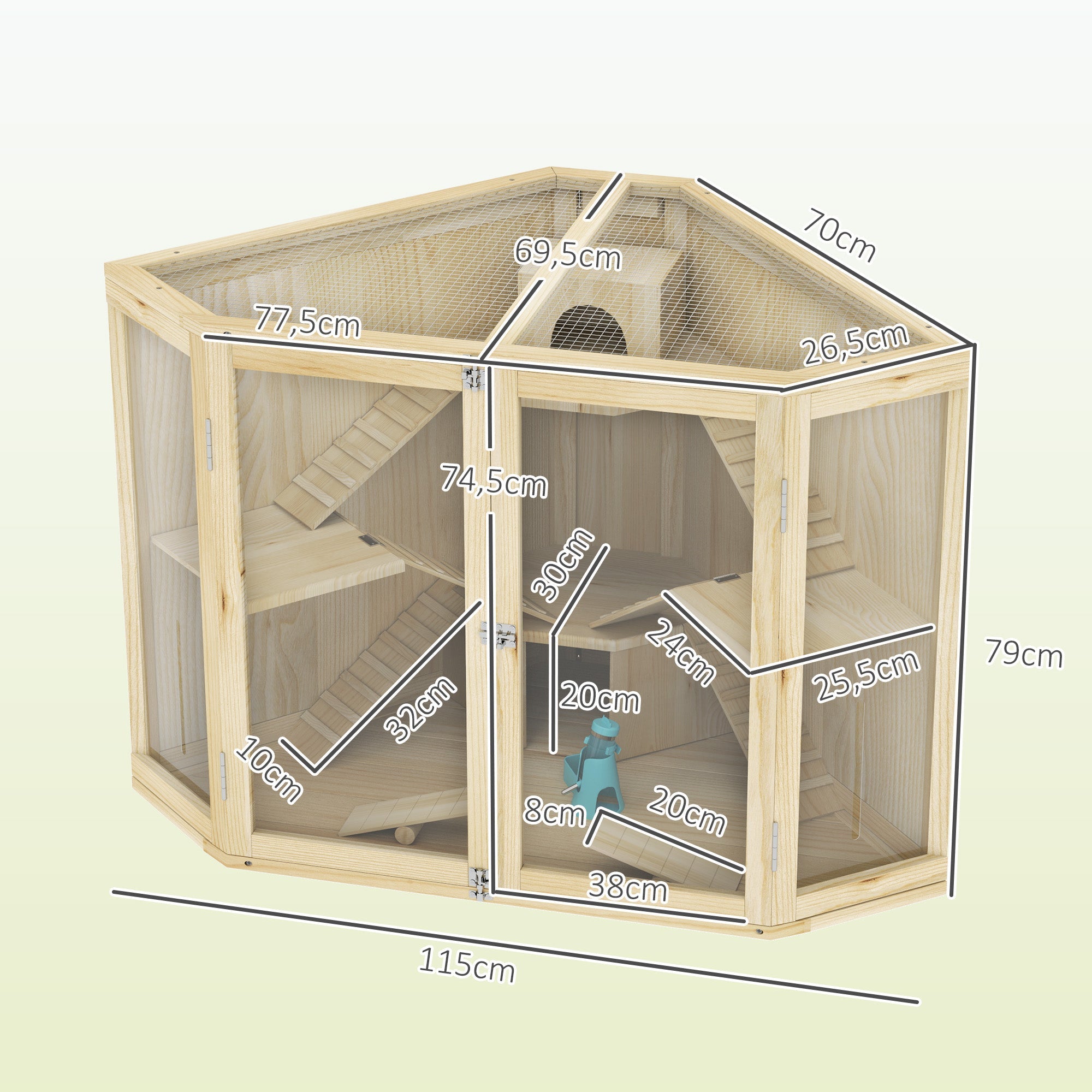 Logidon hamsterkooi hout naturel 4 niveaus voerstation