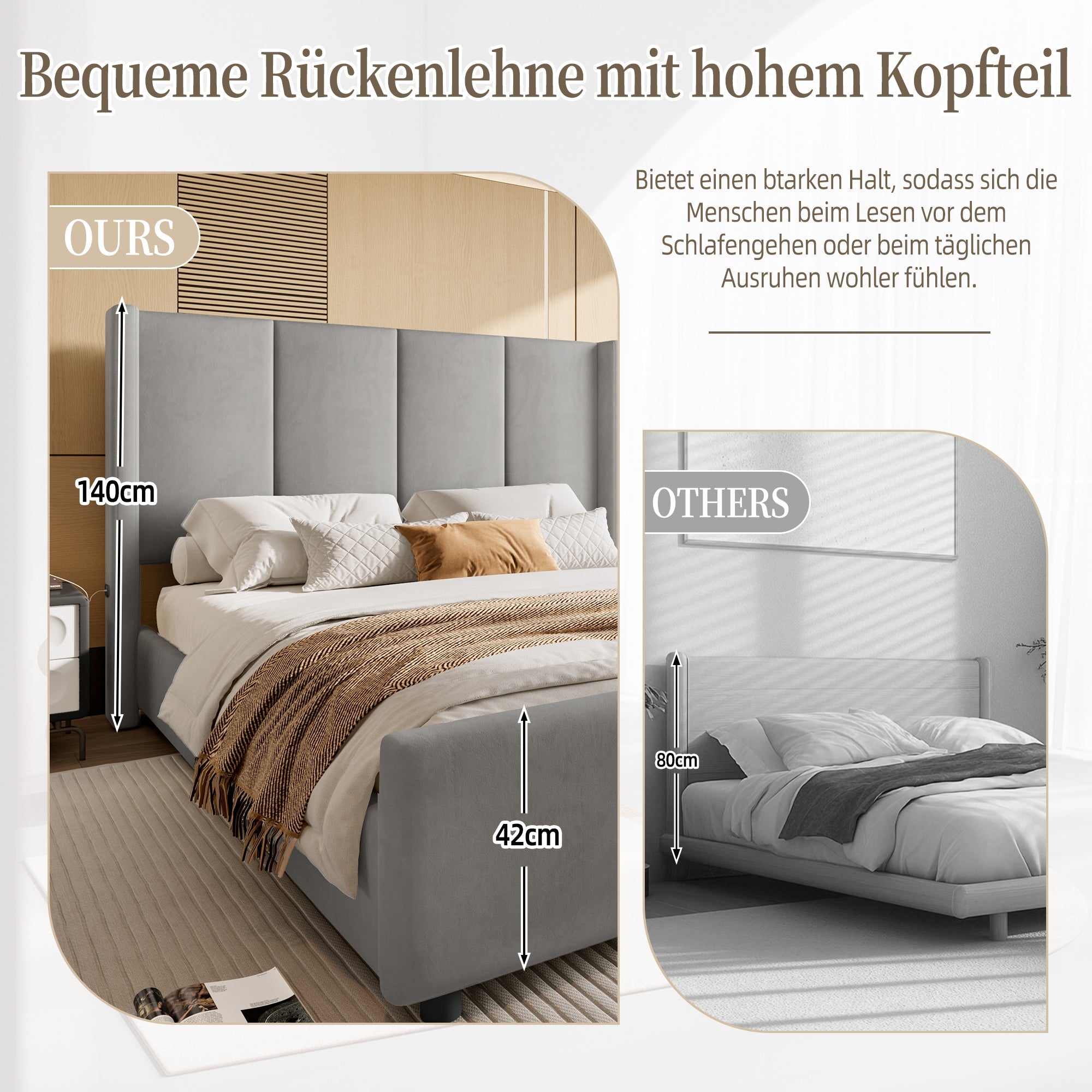 Logidon gestoffeerd bedframe 140x200 cm grijs met USB aansluiting