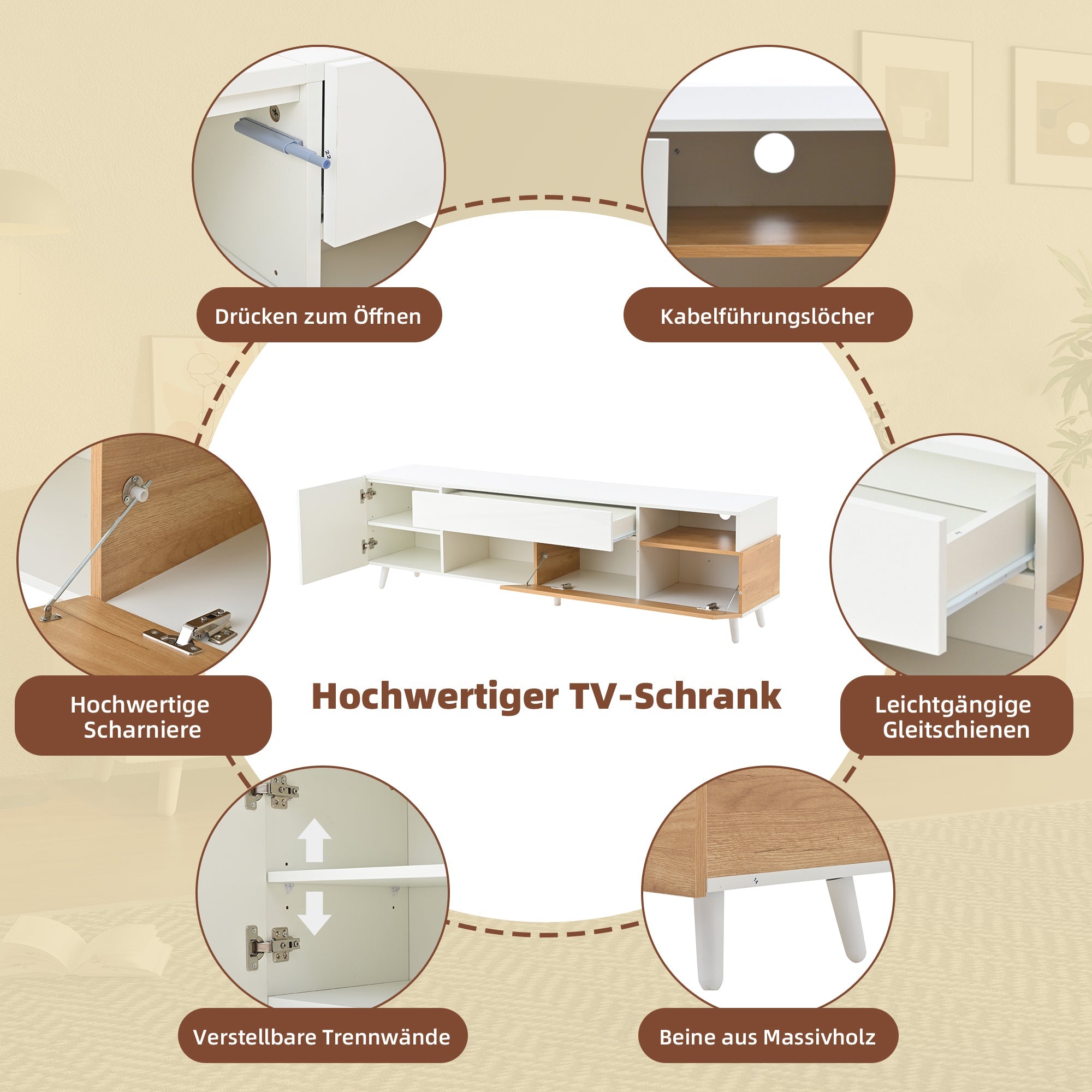 Logidon TV-meubel 180x38x50 cm witte houtlook deur en lade