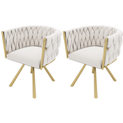 Logidon Velvet Dining Chair Set Beige Gold 360 Degree Swivel Chair