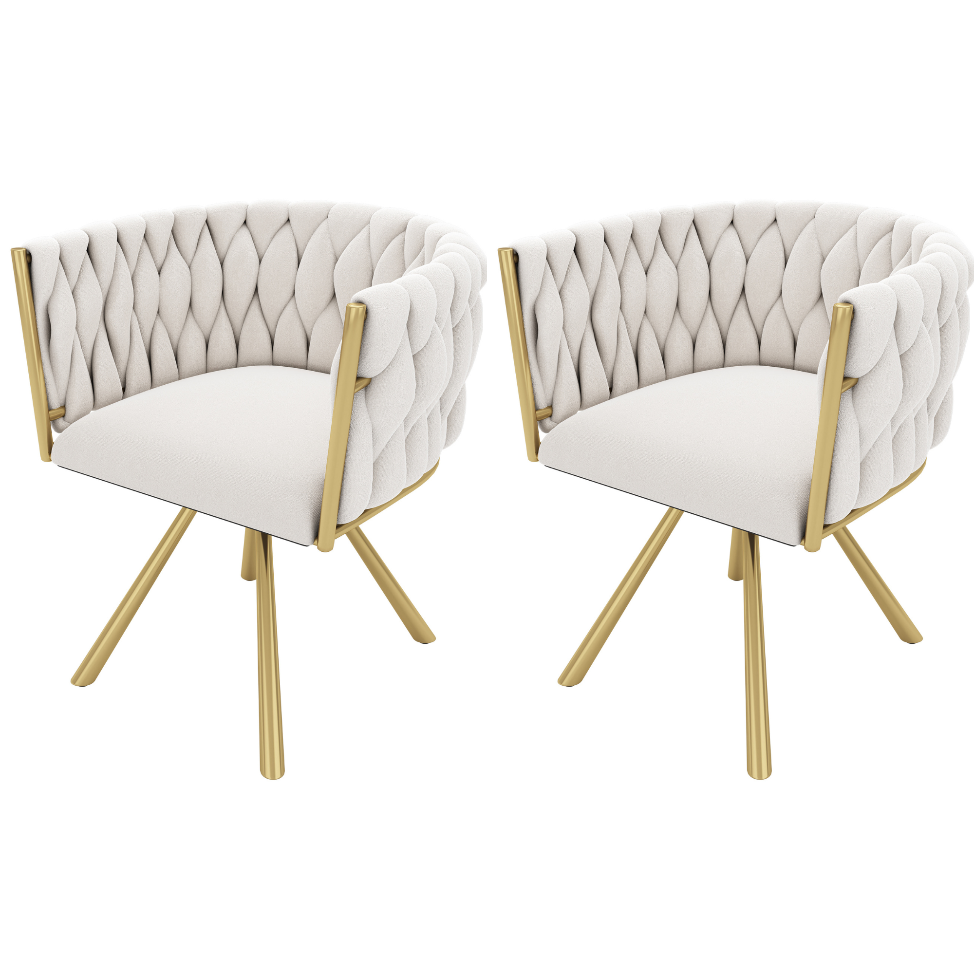 Logidon Velvet Dining Chair Set Beige Gold 360 Degree Swivel Chair