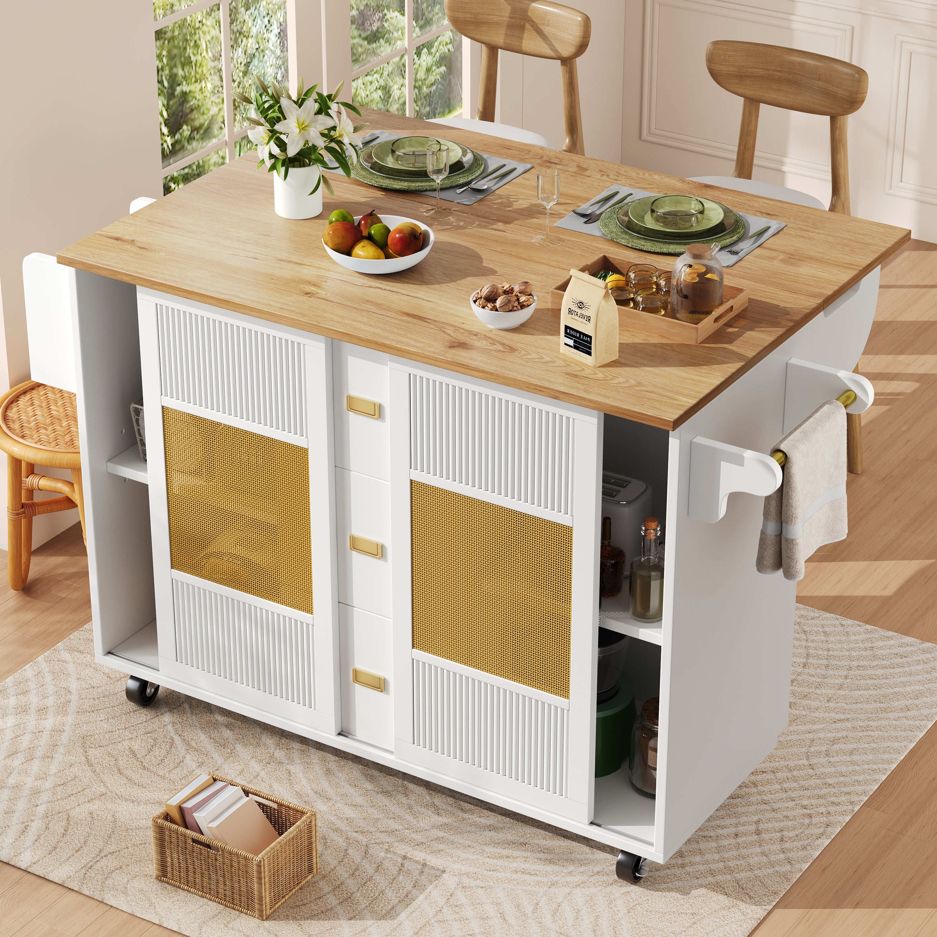 Logidon Kitchen Island Extendable with Wheels White 146x70x90 cm