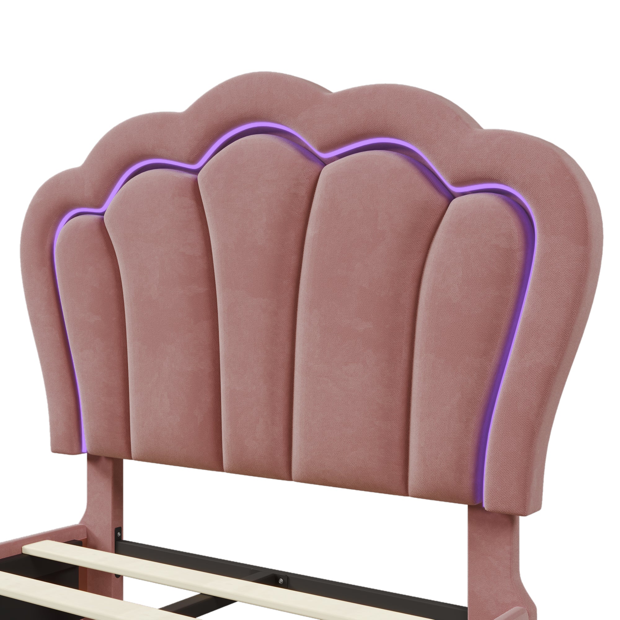Logidon kinderbed LED 90x190 roze fluweel gestoffeerd bed met lades