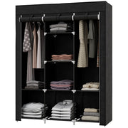 Logidon stoffen kledingkast met kledingroede 8 niveaus 125x43x162 cm zwart