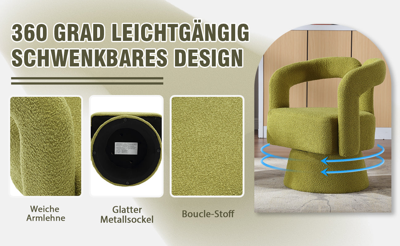 Logidon 360 degree swivel chair Boucle olive green accent chair