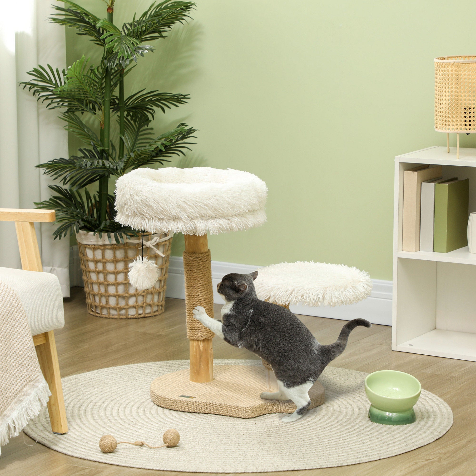 Logidon Kattentoren 61,5 cm Krabpaal van wit perenhout met speelgoedbal