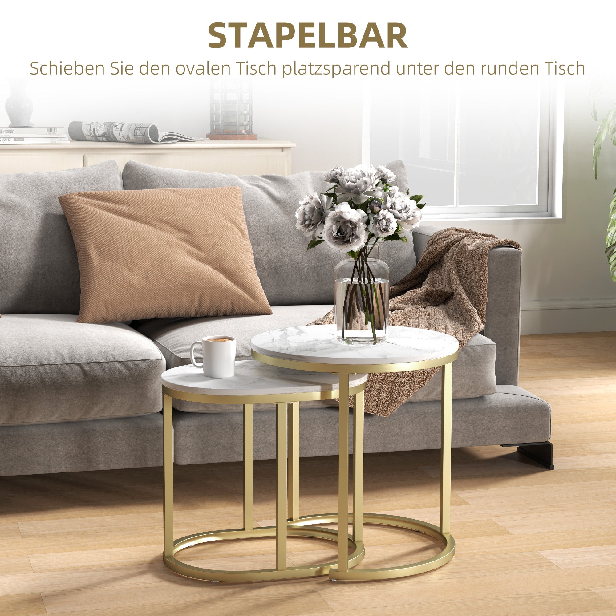 Logidon Ronde set van 2 salontafels MDF wit stalen frame 50x50