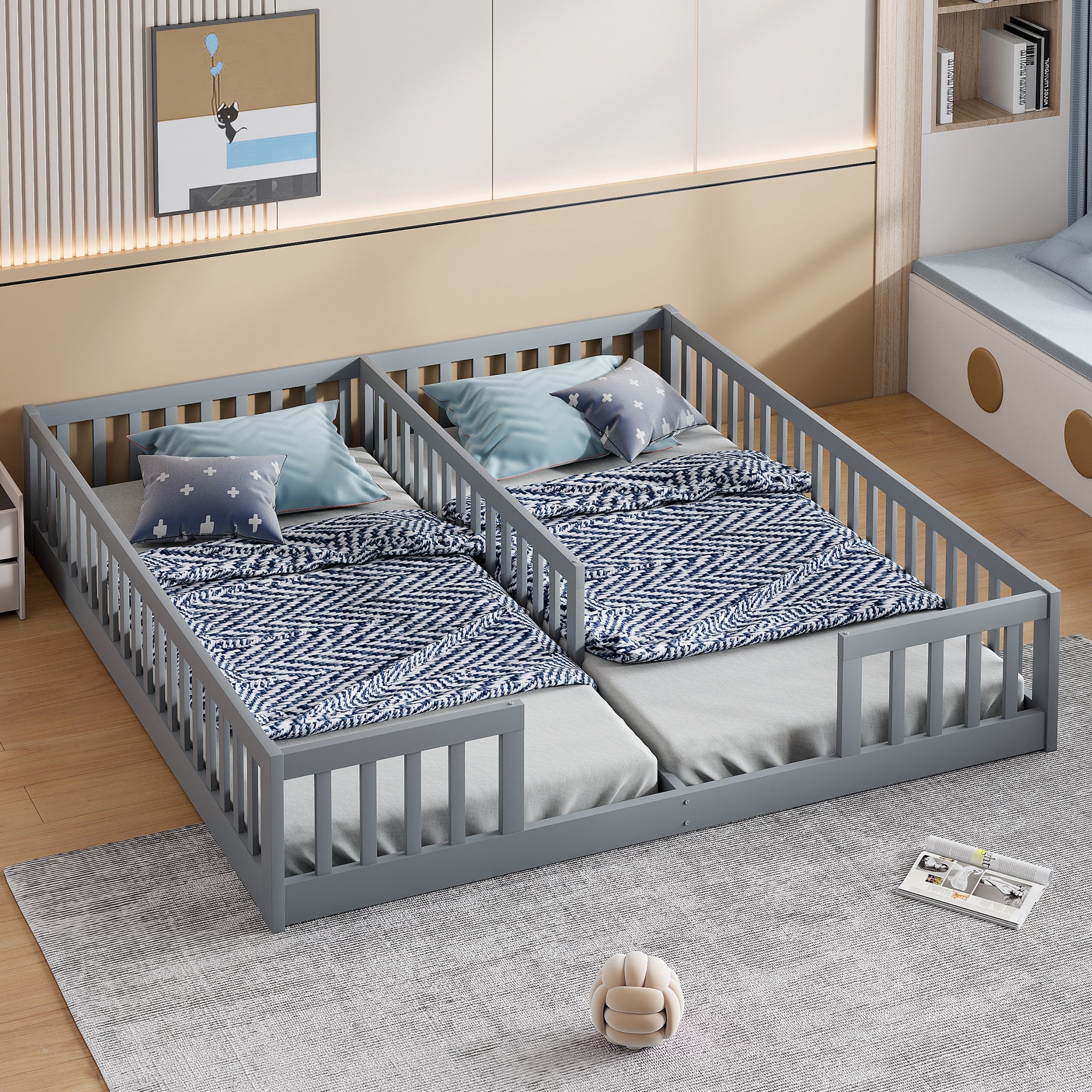 Logidon Upholstered Bed 90x200 cm Gray Children's Bed With Safety Gate