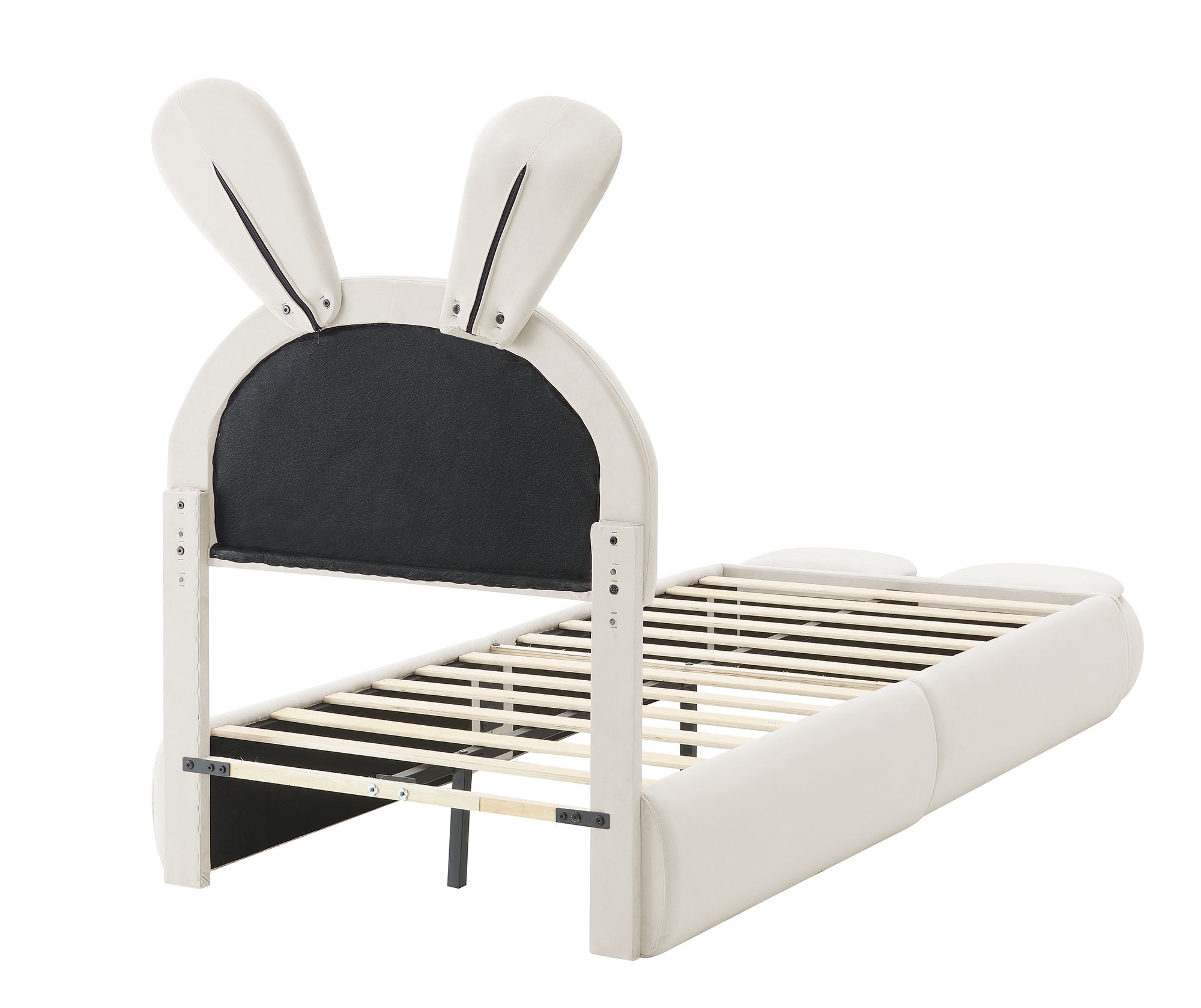 Logidon gestoffeerd bed 90x200 beige fluwelen opbergkruk met konijnenoren