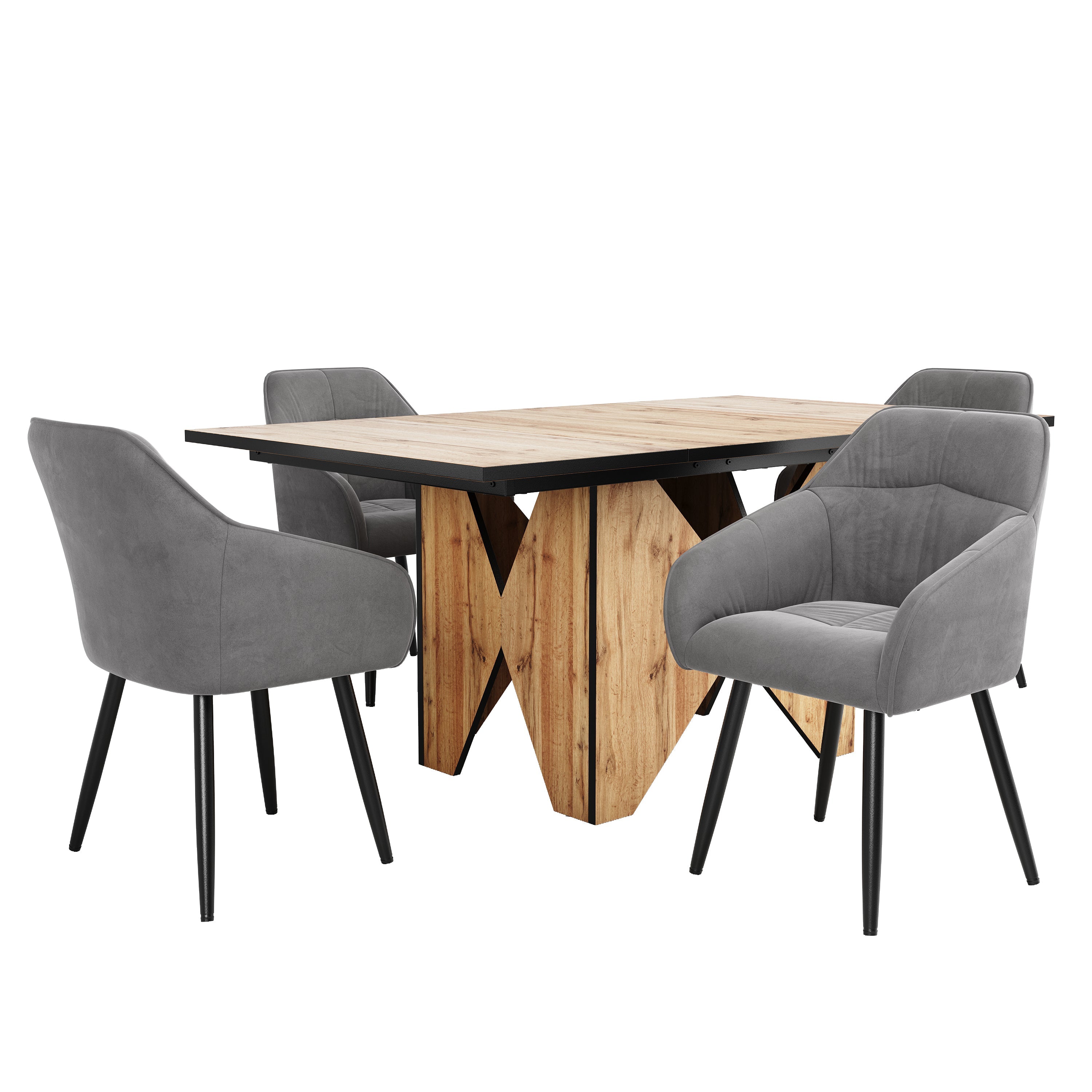 Logidon eettafelset 5-delig 138x80 cm met houtnerf grijze stoelen