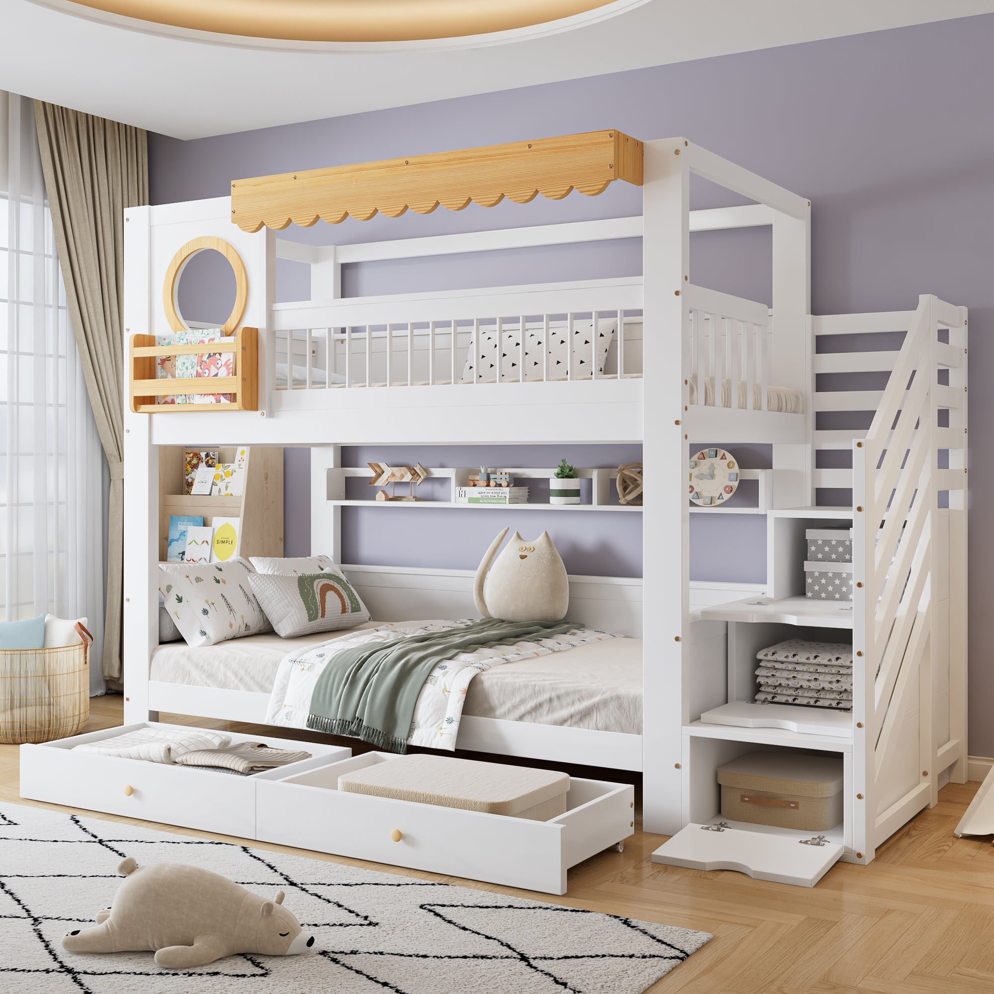 Logidon stapelbed 90x200 cm wit-naturel met trapkast