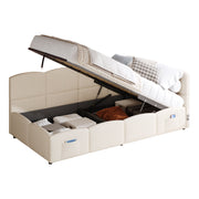 Logidon gestoffeerd bed 90x200 beige fluweel met opbergruimte