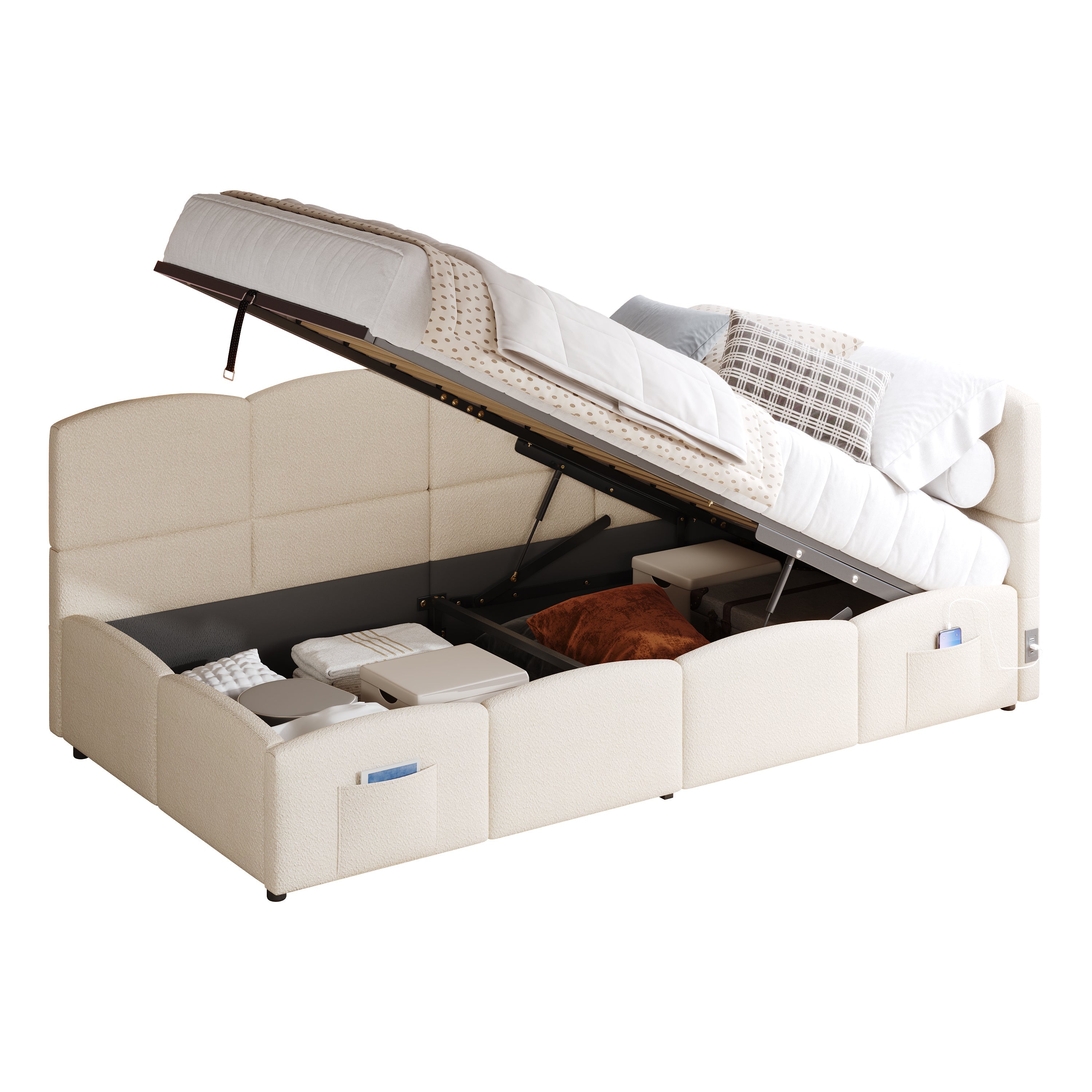 Logidon gestoffeerd bed 90x200 beige fluweel met opbergruimte