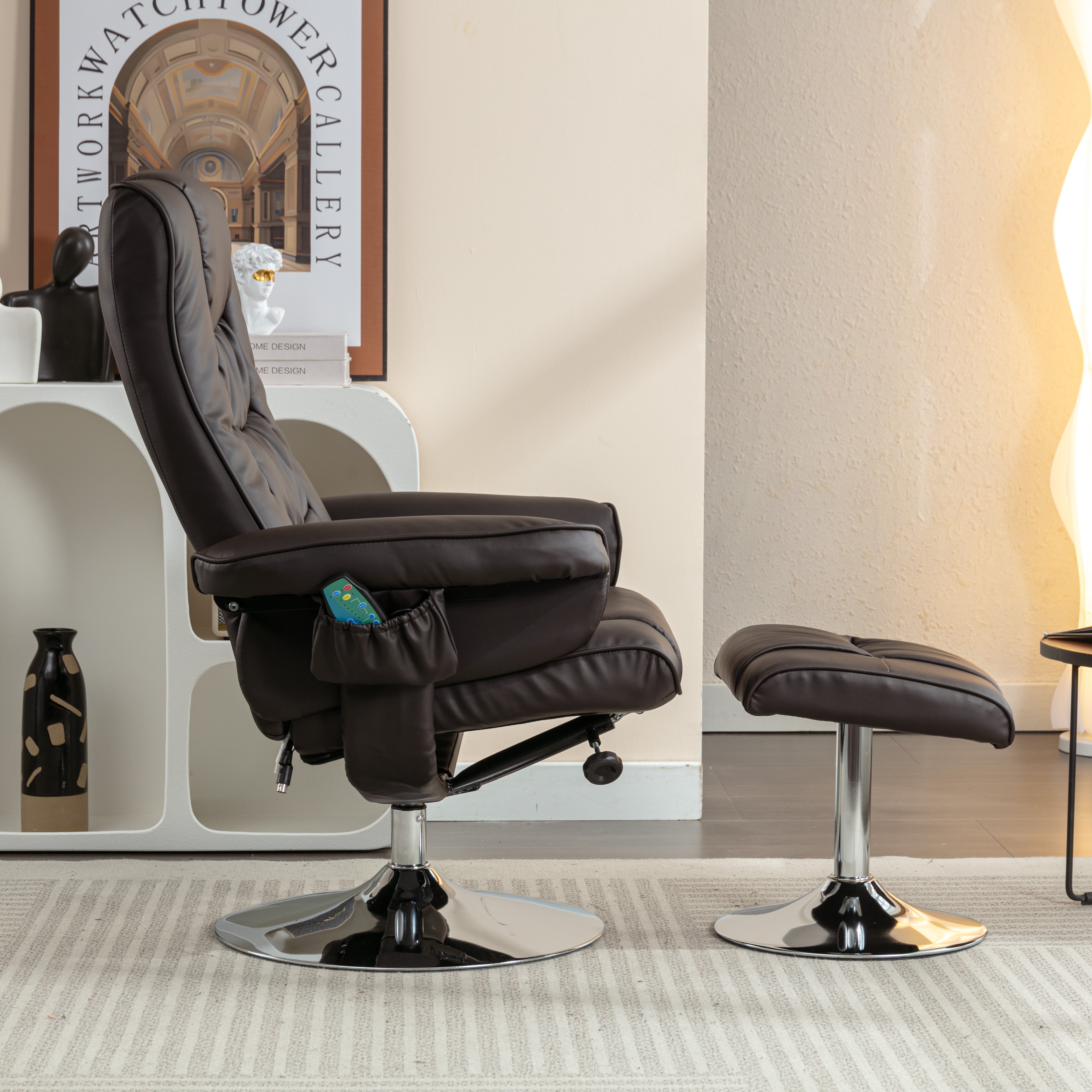 Logidon PU kunstleer massage relaxstoel met voetenbank bruin