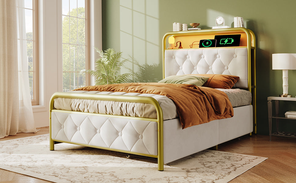 Logidon gestoffeerd bed 90x200 wit USB-C oplaadfunctie App Control