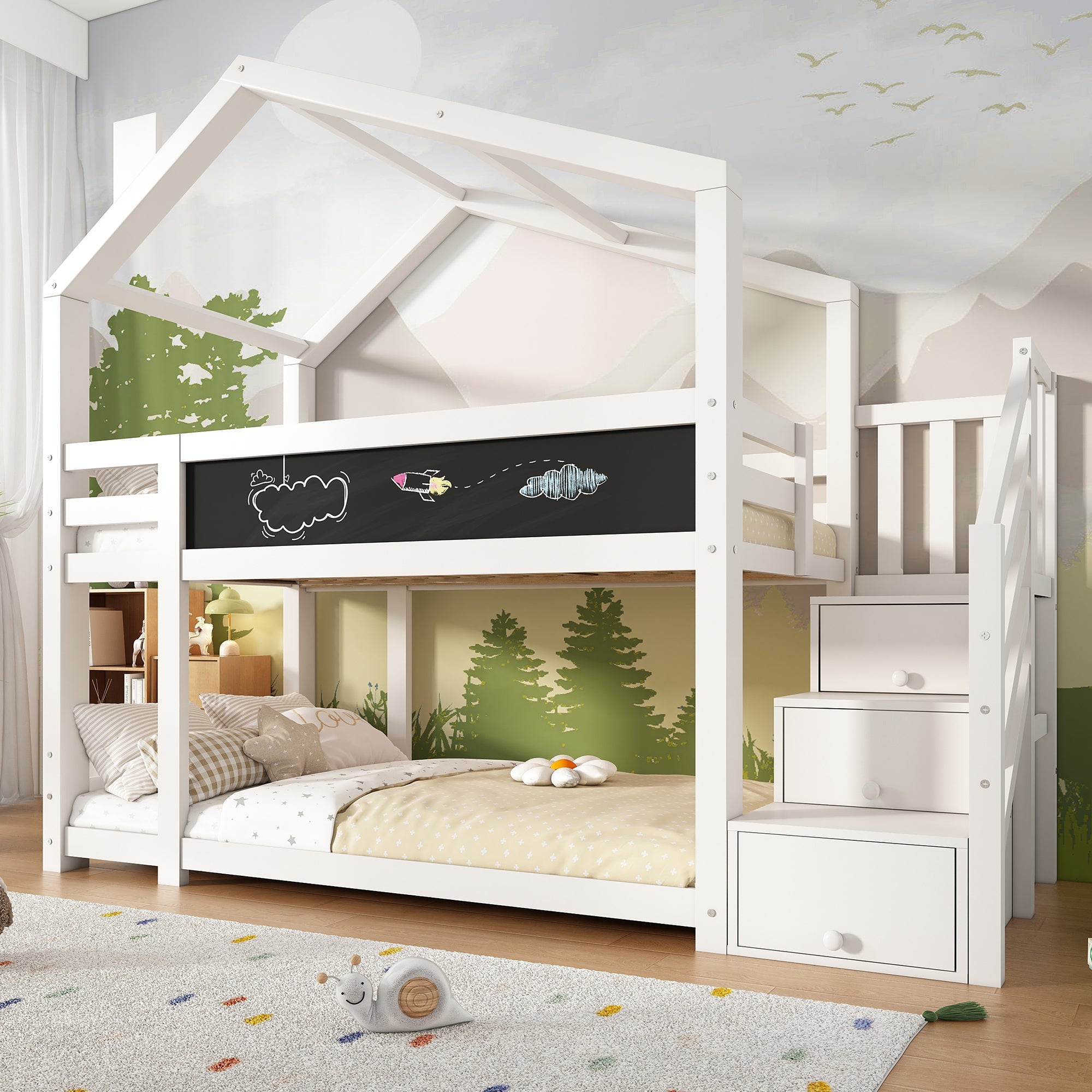 Logidon stapelbed boomhut 90x200 wit met schouw en opbergruimte