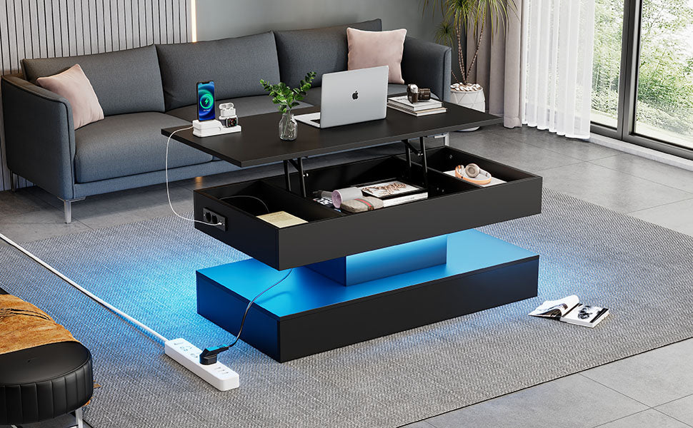 Logidon LED Salontafel met verborgen opbergruimte 100x50 cm Zwart