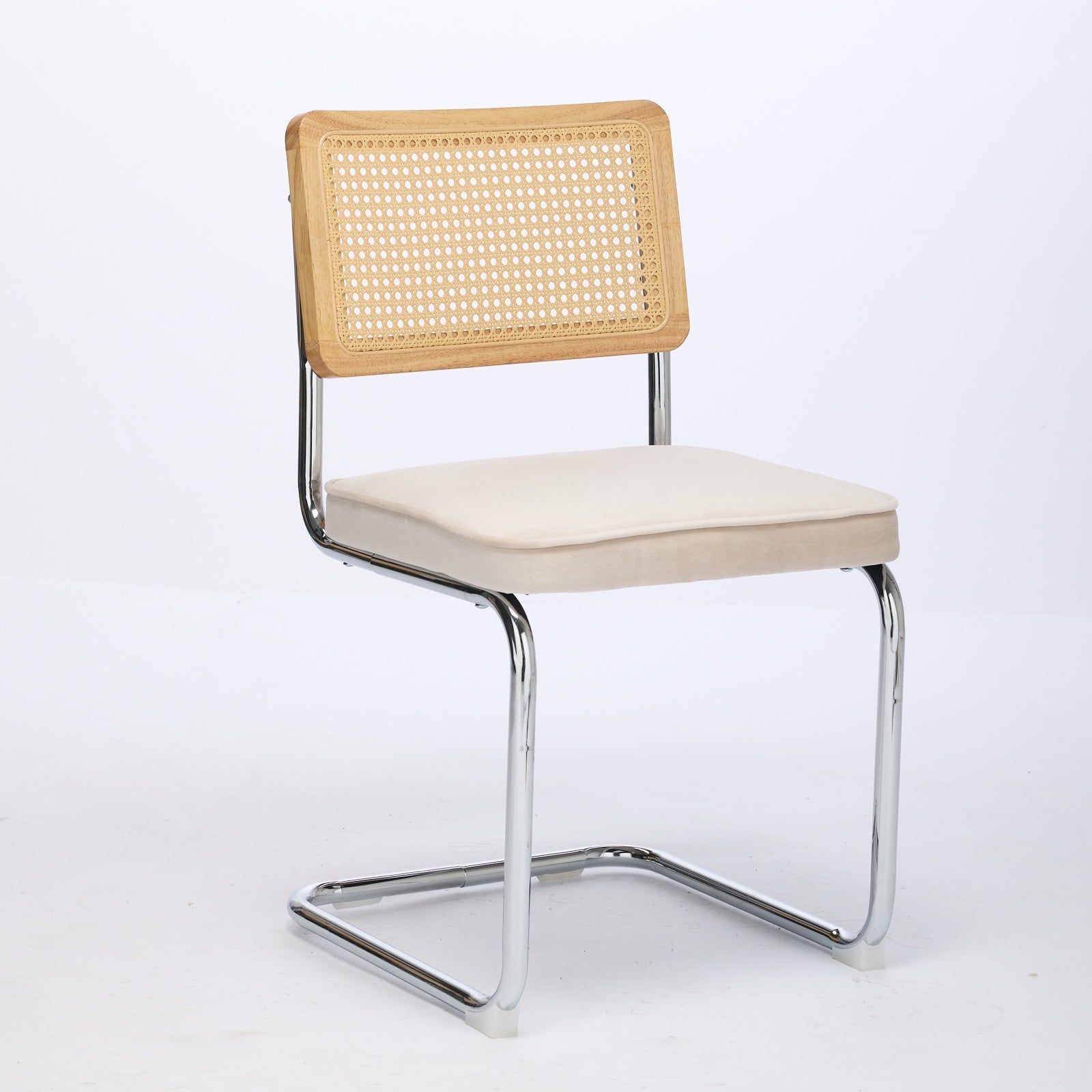 Logidon eettafel stoelen set van 2 velours zitting rotan rugleuning chroom frame beige