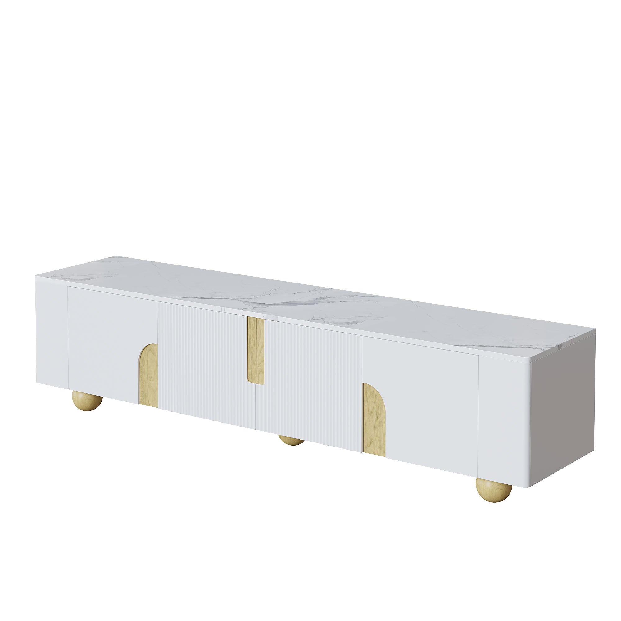 Logidon Wit TV-meubel 180 cm - 4 deuren, marmerlook, houten poten