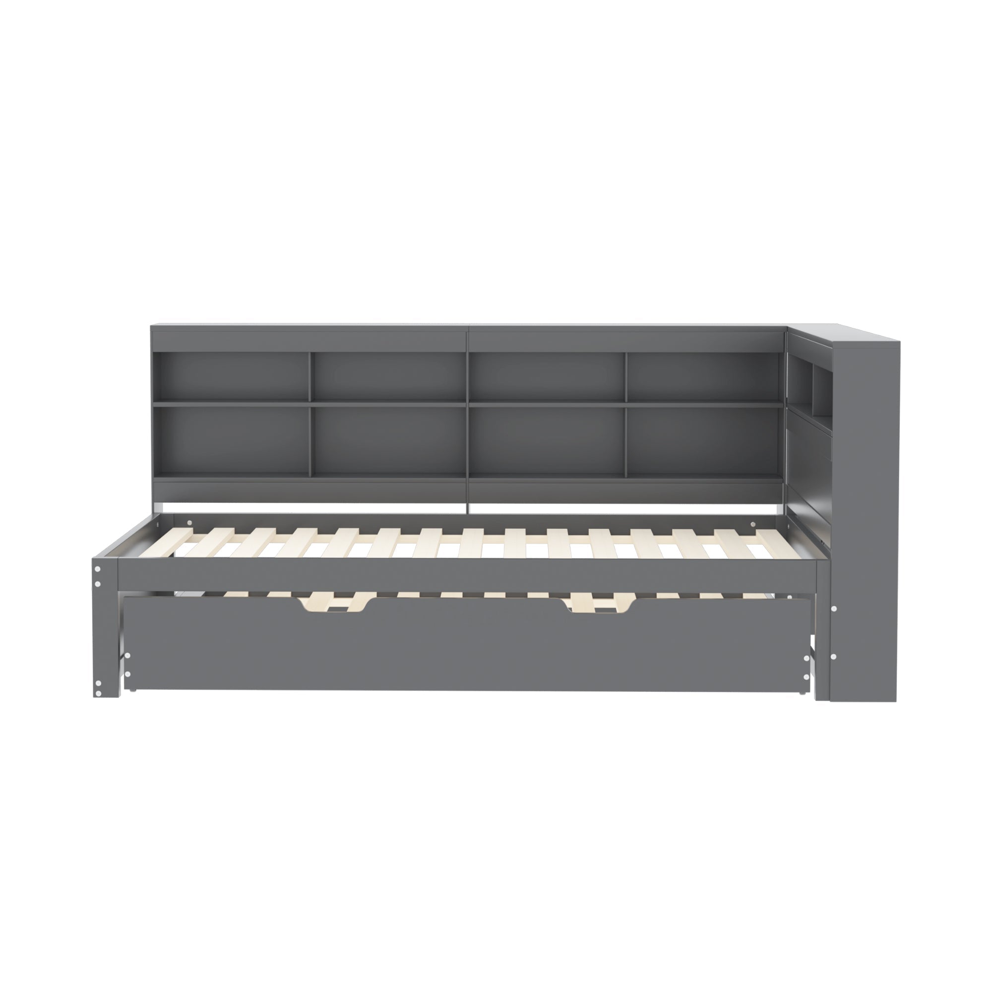 Logidon slaapbank 90x200 cm, uitschuifbaar bed 90x190, grijs