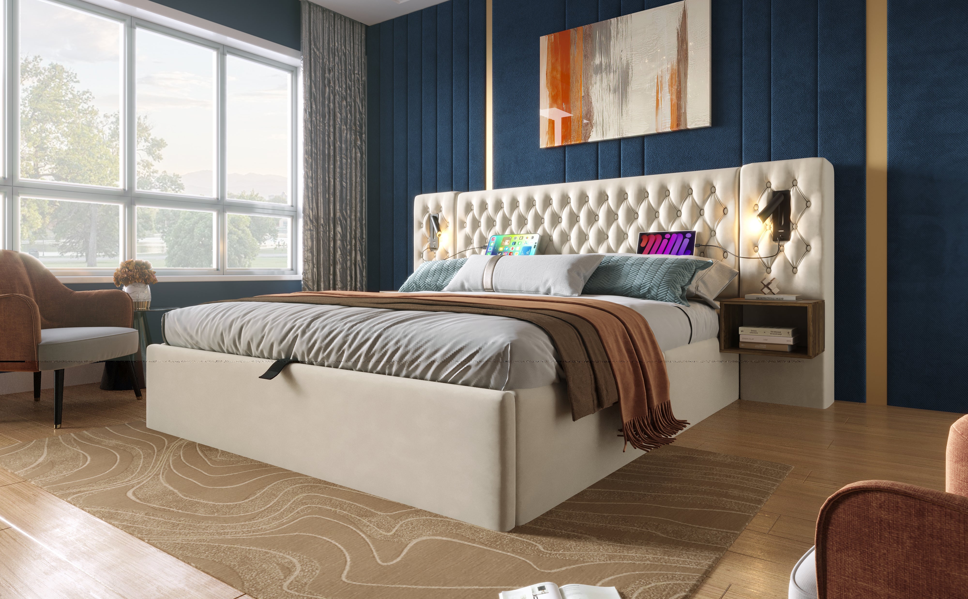 Logidon bedsysteem beige 160x200 cm hydraulisch opbergmatras