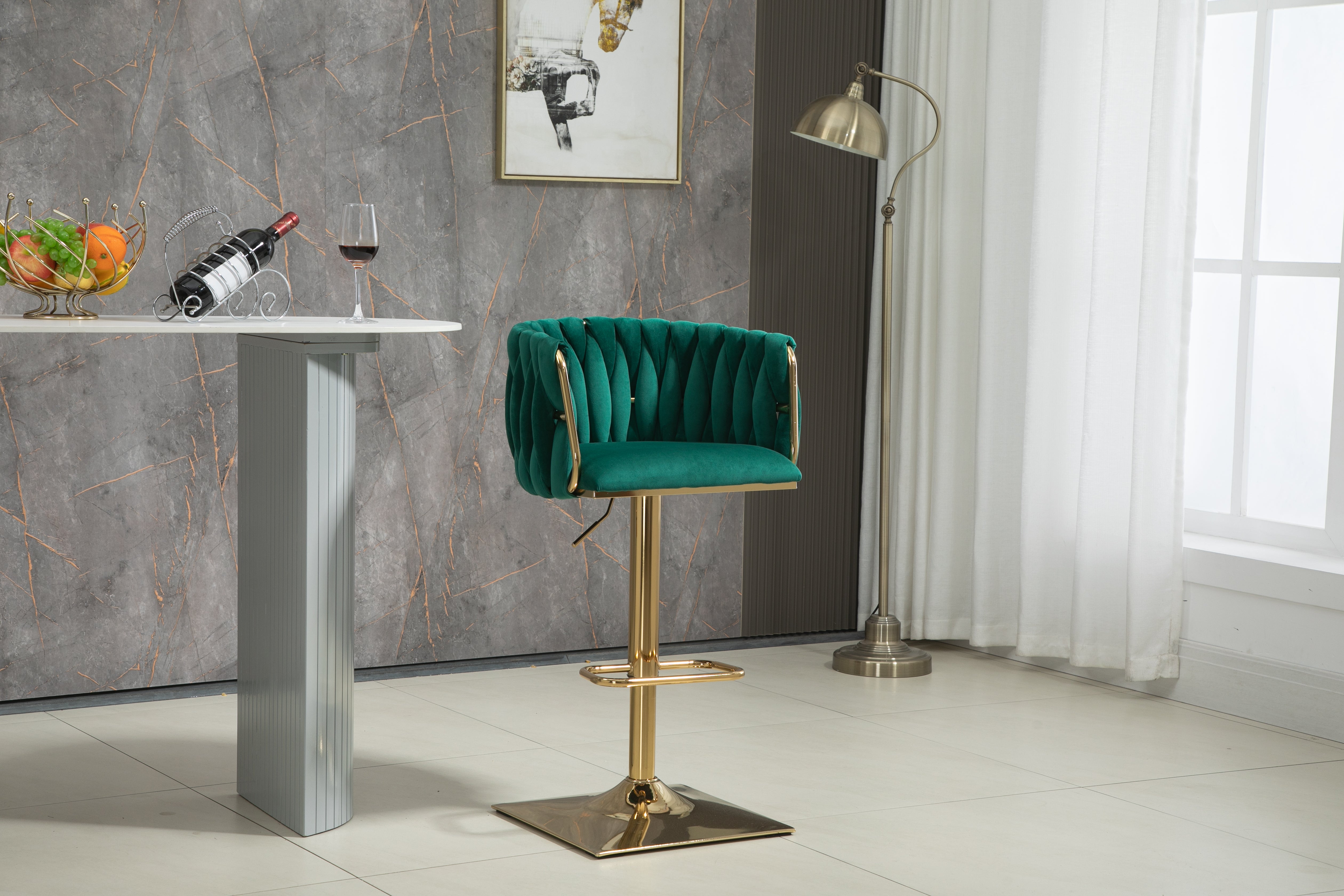 Logidon Vintage Barkruk Emerald Velvet Back Footrest Counter Height