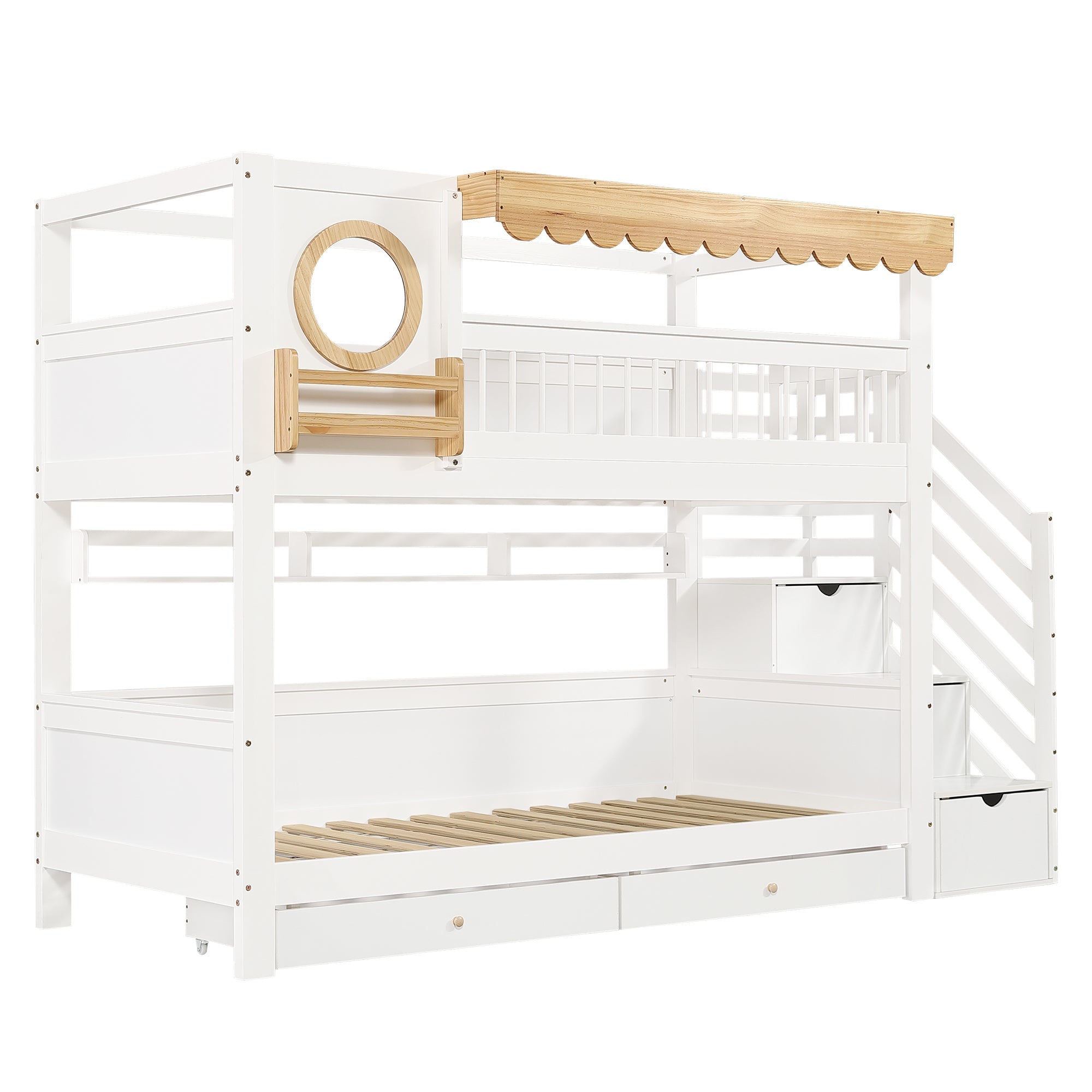 Logidon stapelbed 90x200 cm wit-naturel met trapkast