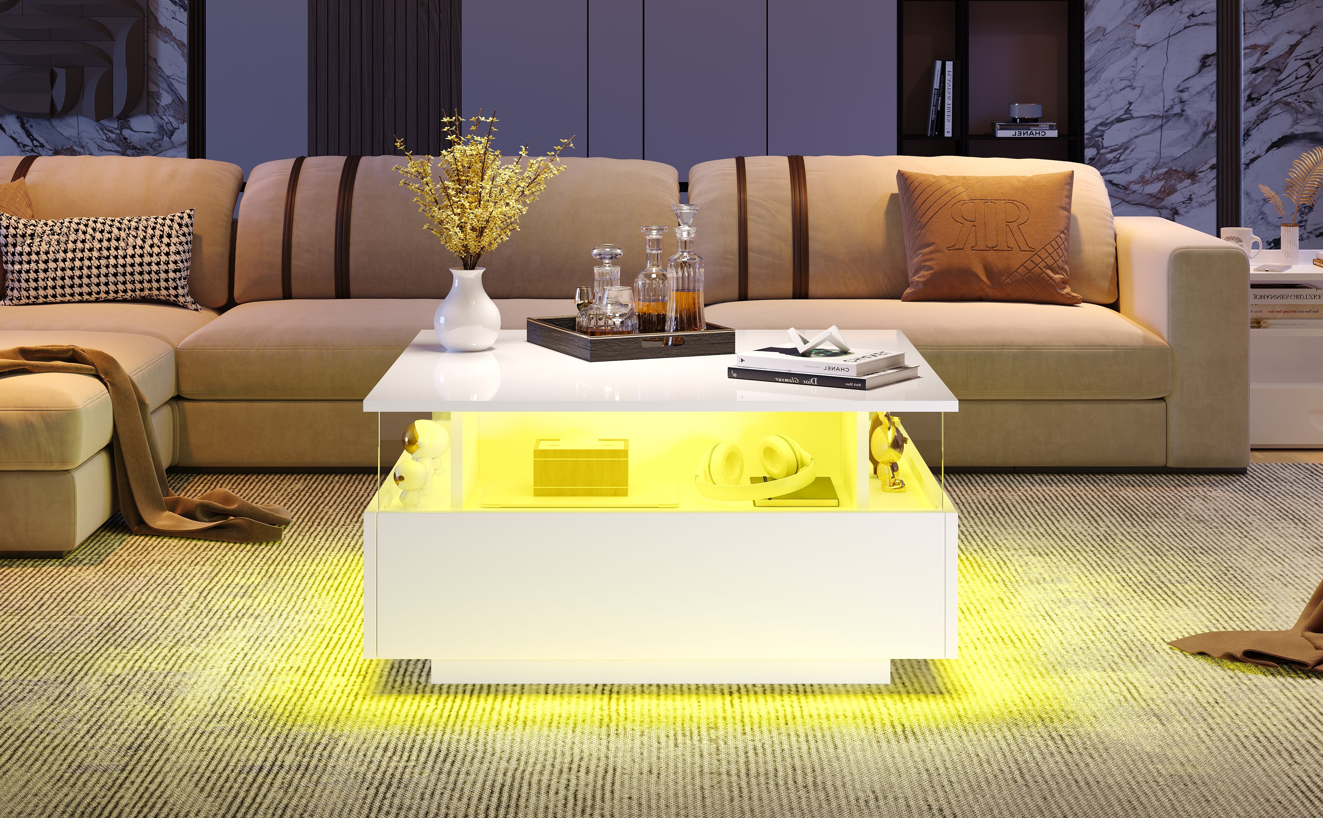 Logidon witte hoogglans salontafel 70x70x41 cm met LED-verlichting