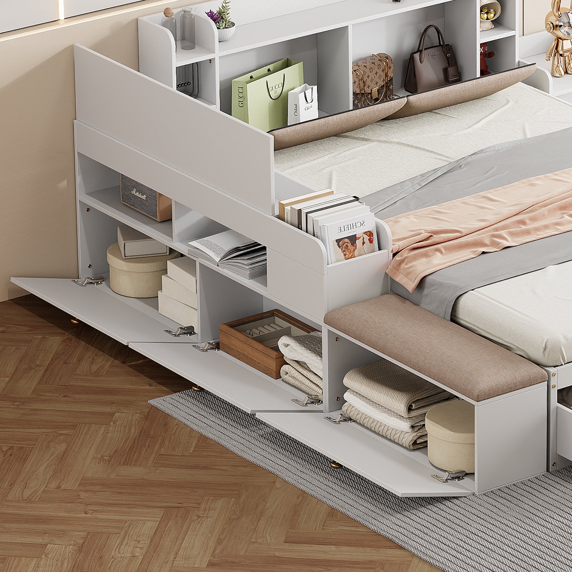 Logidon massief houten combinatiebed 140x200 cm wit met opbergruimte