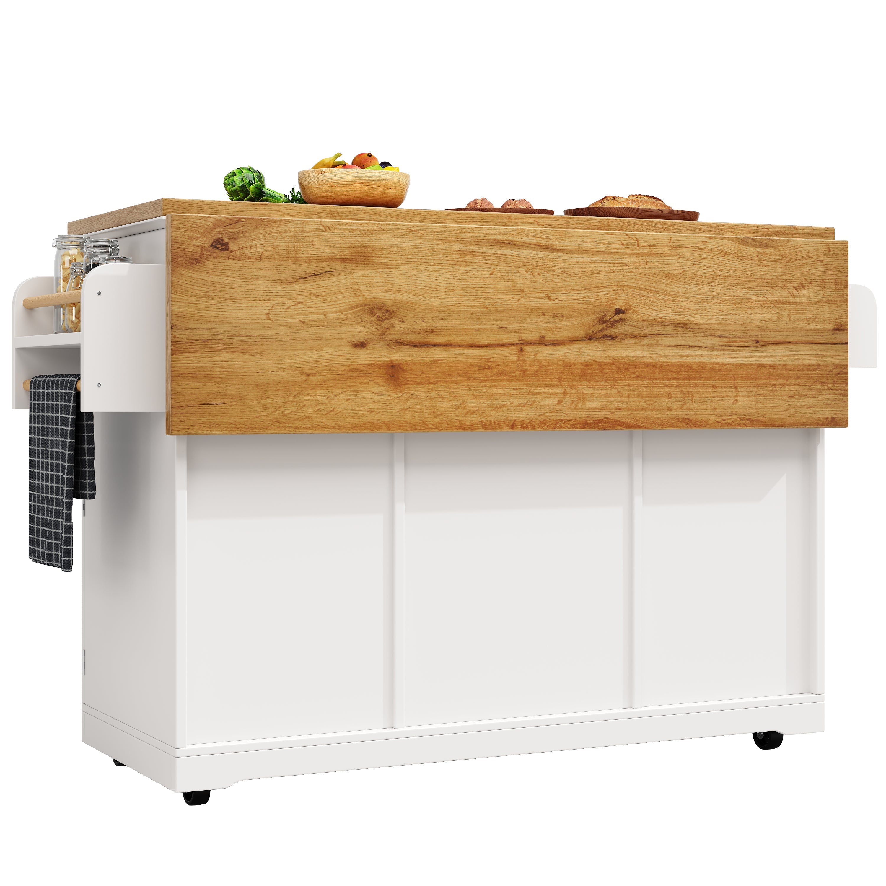 Logidon Keukeneiland Wit Houten Blad 140x40x95 cm Met Wielen